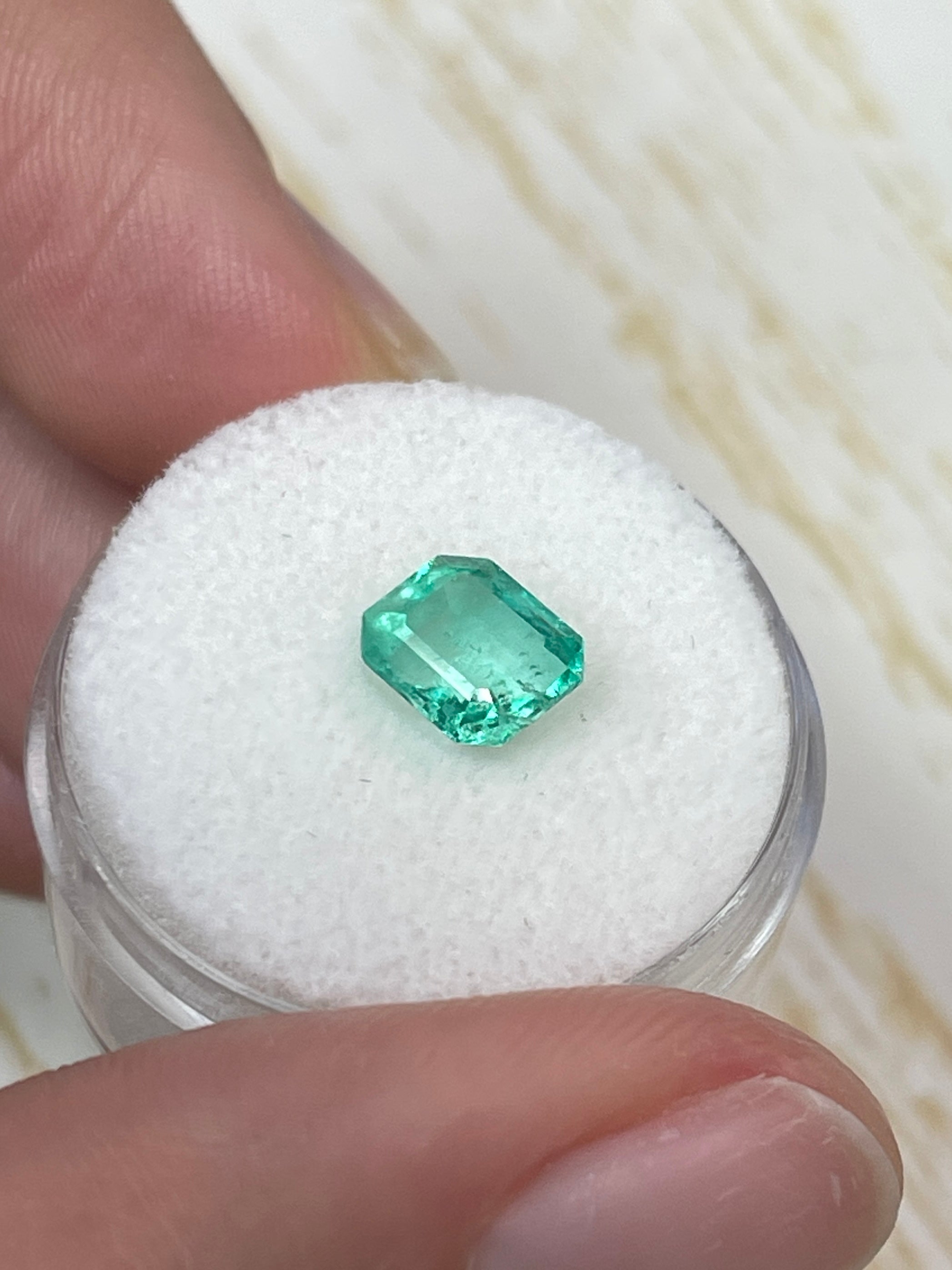 1.60 Carat 7.5x6.5mm Pastel Light Green Loose Colombian Emerald Gemstone - Emerald Cut for Jewelry Making, Engagement Rings & Fine Collections