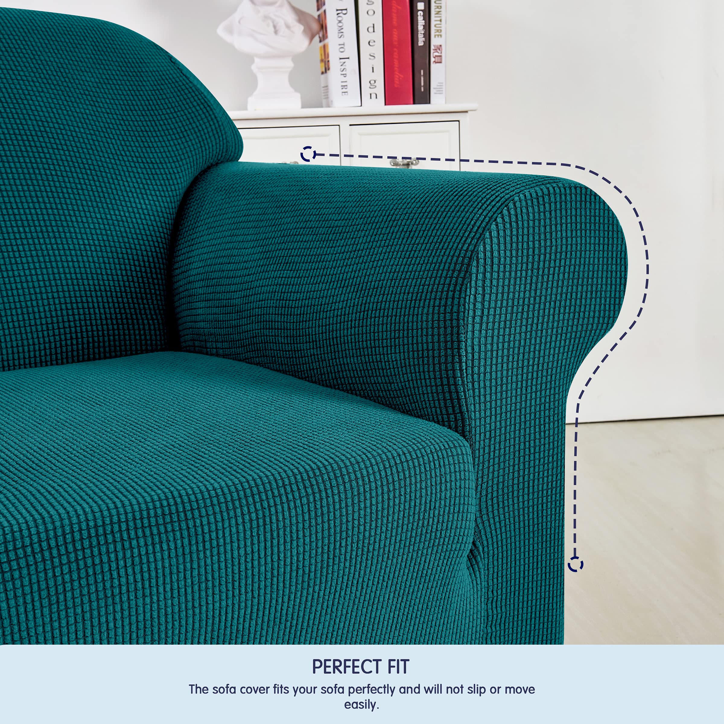 SUBRTEX Stretch Sofa Cover - Elastic Slipcover for Couch, Loveseat & Armchair - Washable Furniture Protector for Living Room (Turquoise) | Perfect for Home Decor, Pet Protection & Spill Prevention