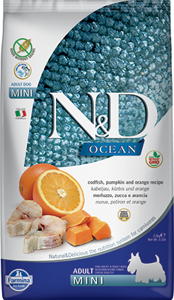 Farmina N&D Grain-Free Dry Dog Food with Pumpkin, Ocean Cod & Orange - Mini Breed Formula for Small Dogs | Supports Digestive Health & Skin Care | Perfect for Puppies & Adult Small Breeds