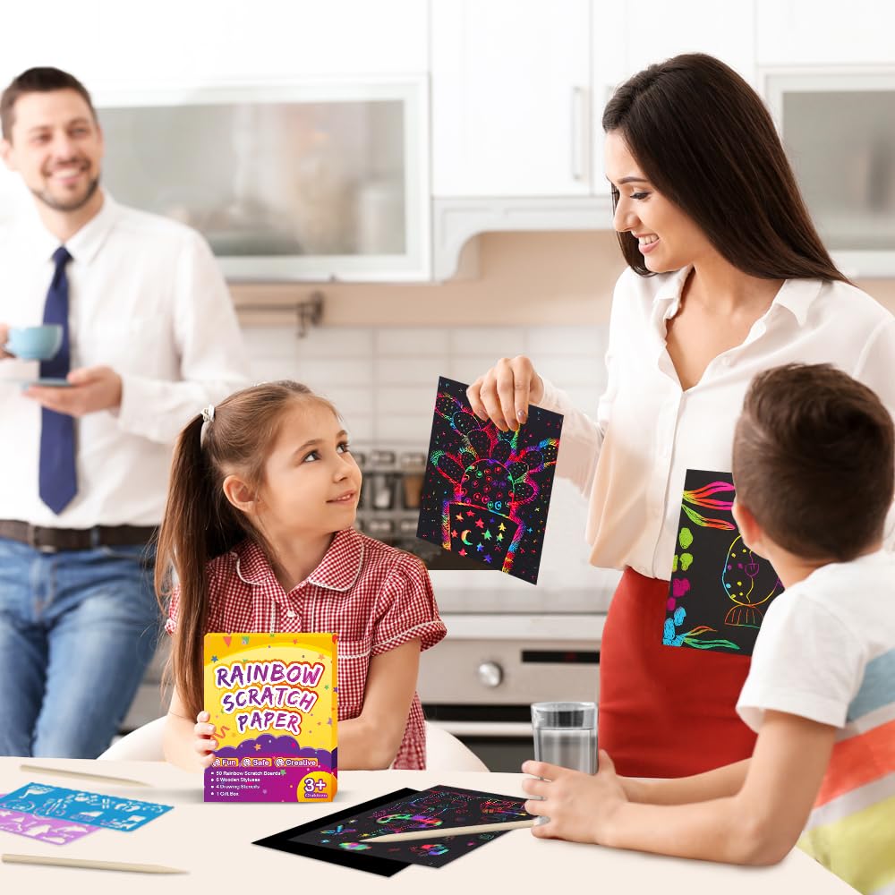 60 Pcs Magic Rainbow Scratch Paper Art Kit for Kids - Creative DIY Easter Christmas Birthday Party Crafts, Fun Educational Activity Supplies for Boys Girls - Perfect for Classroom Projects, Holiday Gifts & Party Games