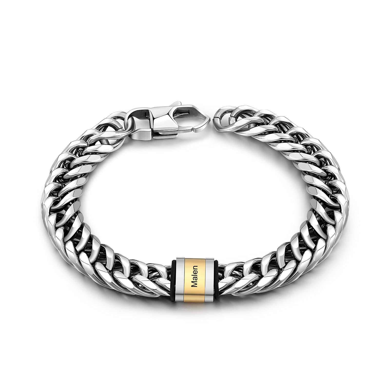 Personalized Stainless Steel Cuban Link Bracelet for Men - Custom Name Beads, Engraved Mens Jewelry Gift for Dad, Husband, Boyfriend | Perfect for Father's Day, Anniversary, Birthday & Special Occasions