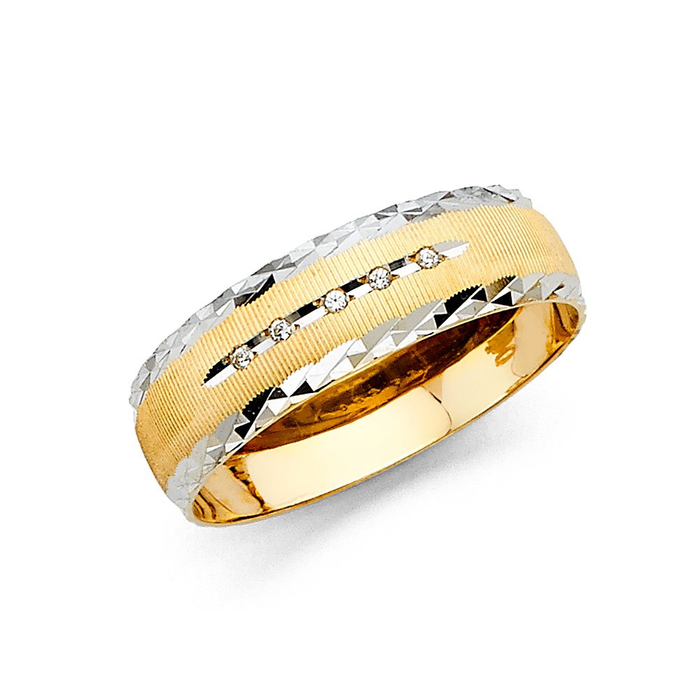 14K White & Yellow Gold Two-Tone Men's Cubic Zirconia Wedding Band Ring - Anniversary Gift for Him, Engagement, Promise Ring, or Special Occasion Jewelry