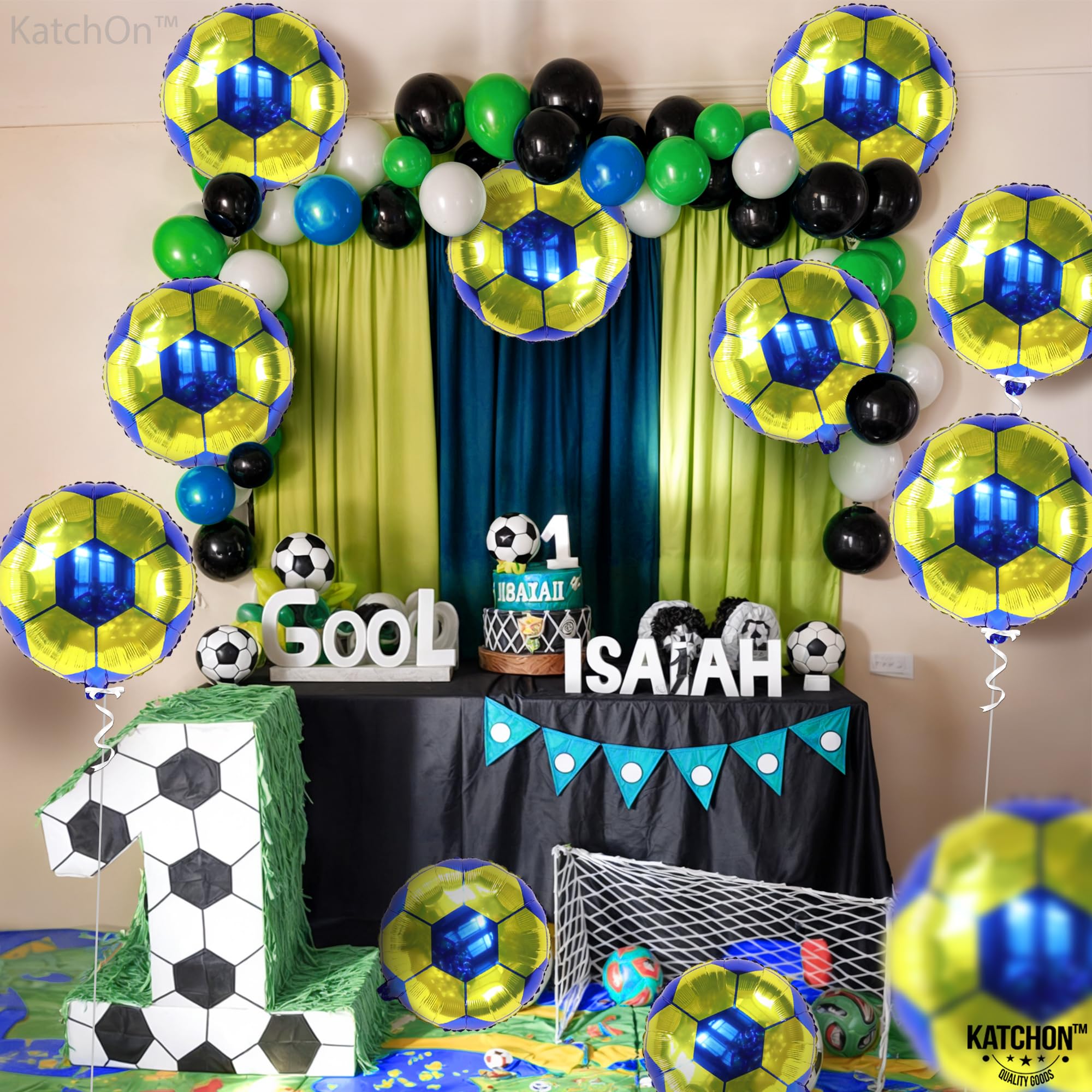 KatchOn 18 Inch Yellow & Blue Soccer Balloons - Pack of 10 | Soccer Ball Themed Party Decorations for USA Team Parties, Birthday Celebrations & Game Day Events | Perfect for World Cup, Team Spirit & Sports Theme Decor