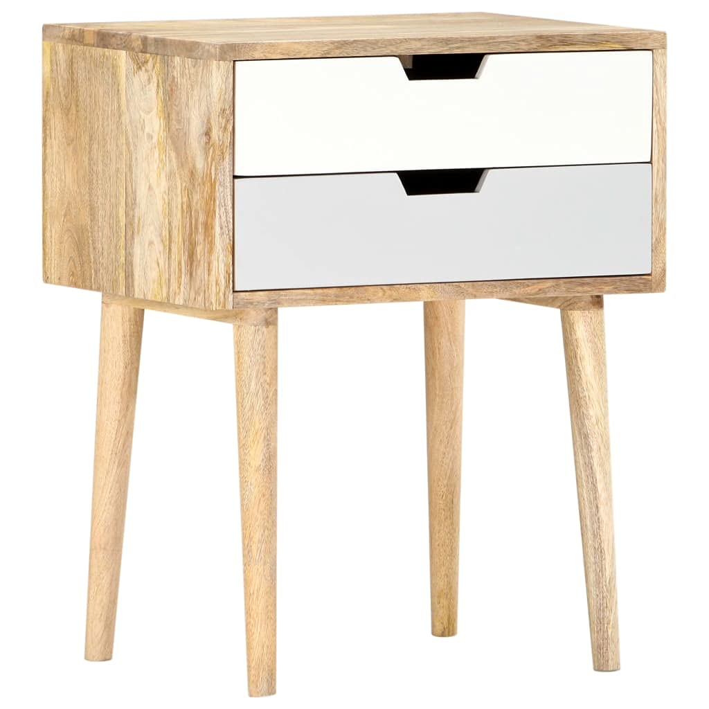 Modern Bedside Cabinet - Solid Mango Wood Nightstand with Storage Shelves, 18.5