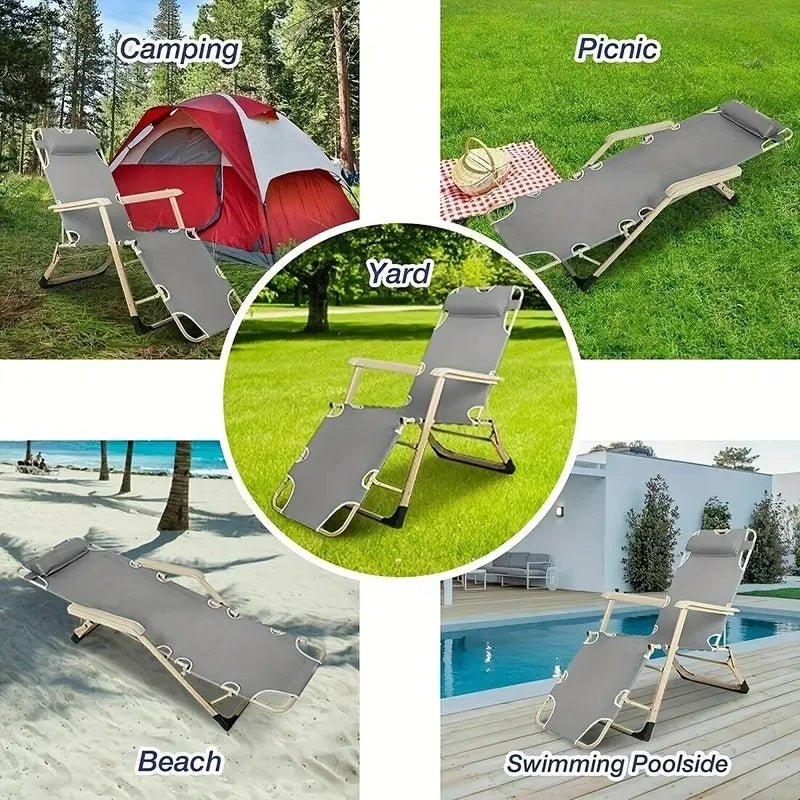 Premium Grey Deck Chair - Heavy Duty Folding Outdoor Lounge Chair for Patio, Poolside, Beach & Garden Relaxation