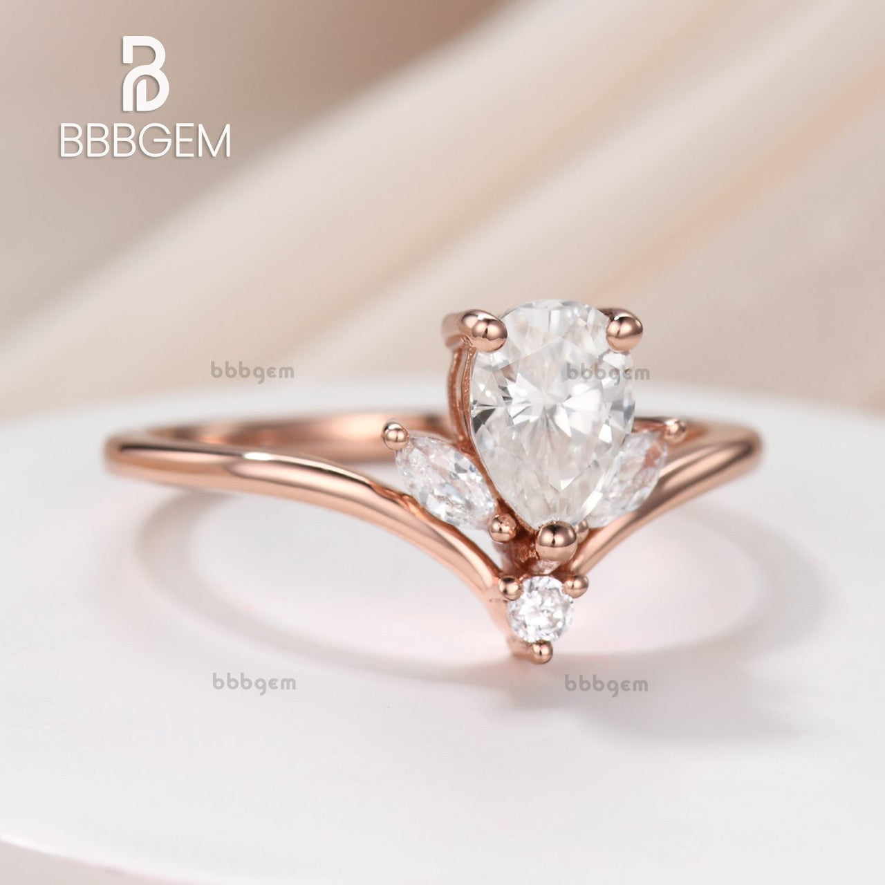 14K Solid Gold Pear & Marquise Floral Moissanite Engagement Ring with V-Shaped Band | Elegant Wedding Jewelry for Brides & Proposals