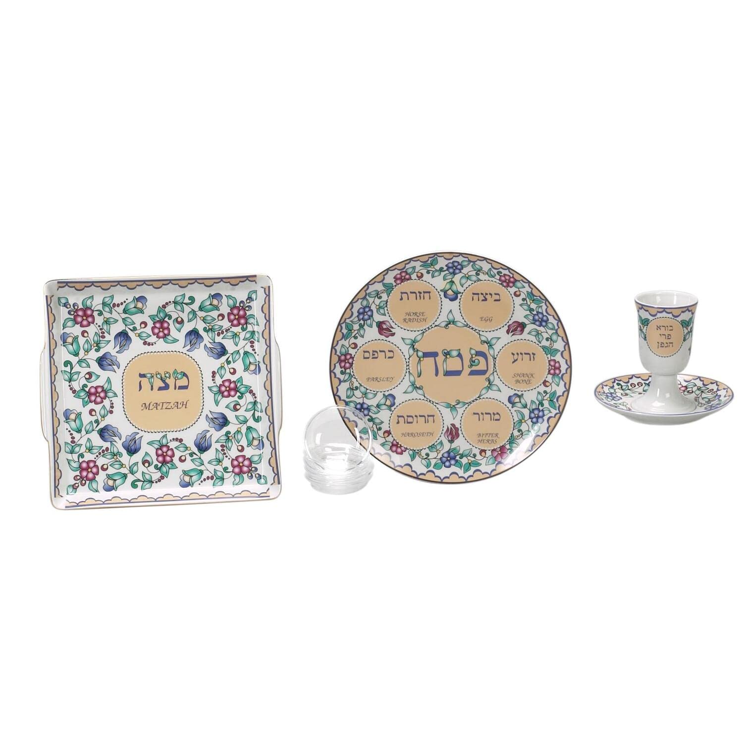 Elegant Porcelain Seder Set for Passover - Traditional Jewish Holiday Dinner Plate Collection - Perfect for Family Gatherings & Religious Celebrations