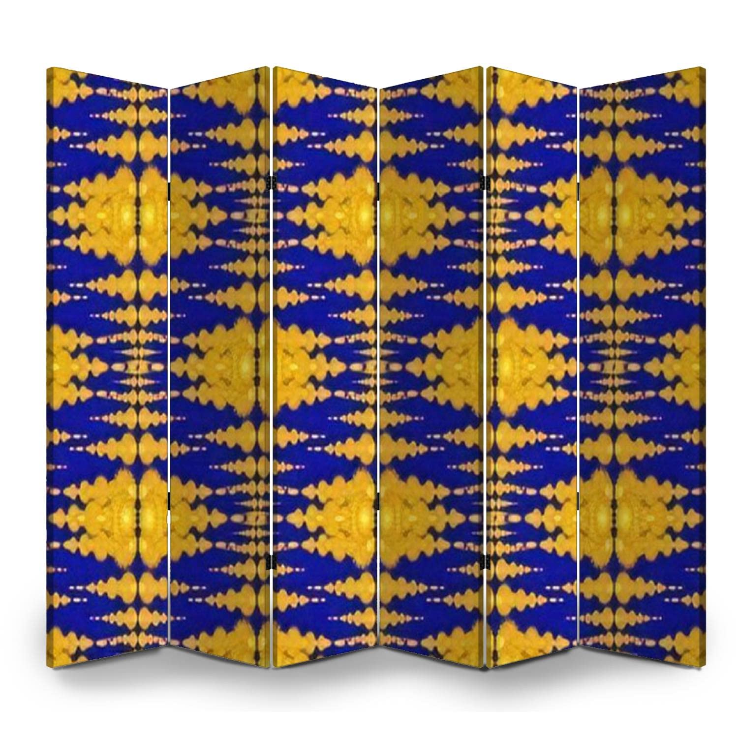 6 Panel Canvas Room Divider Screen - Ikat Golden Geometric Tribal Print Privacy Partition for Home, Office & Bathroom | Ethnic Fabric Wall Divider for Bedroom, Living Room & Studio Spaces