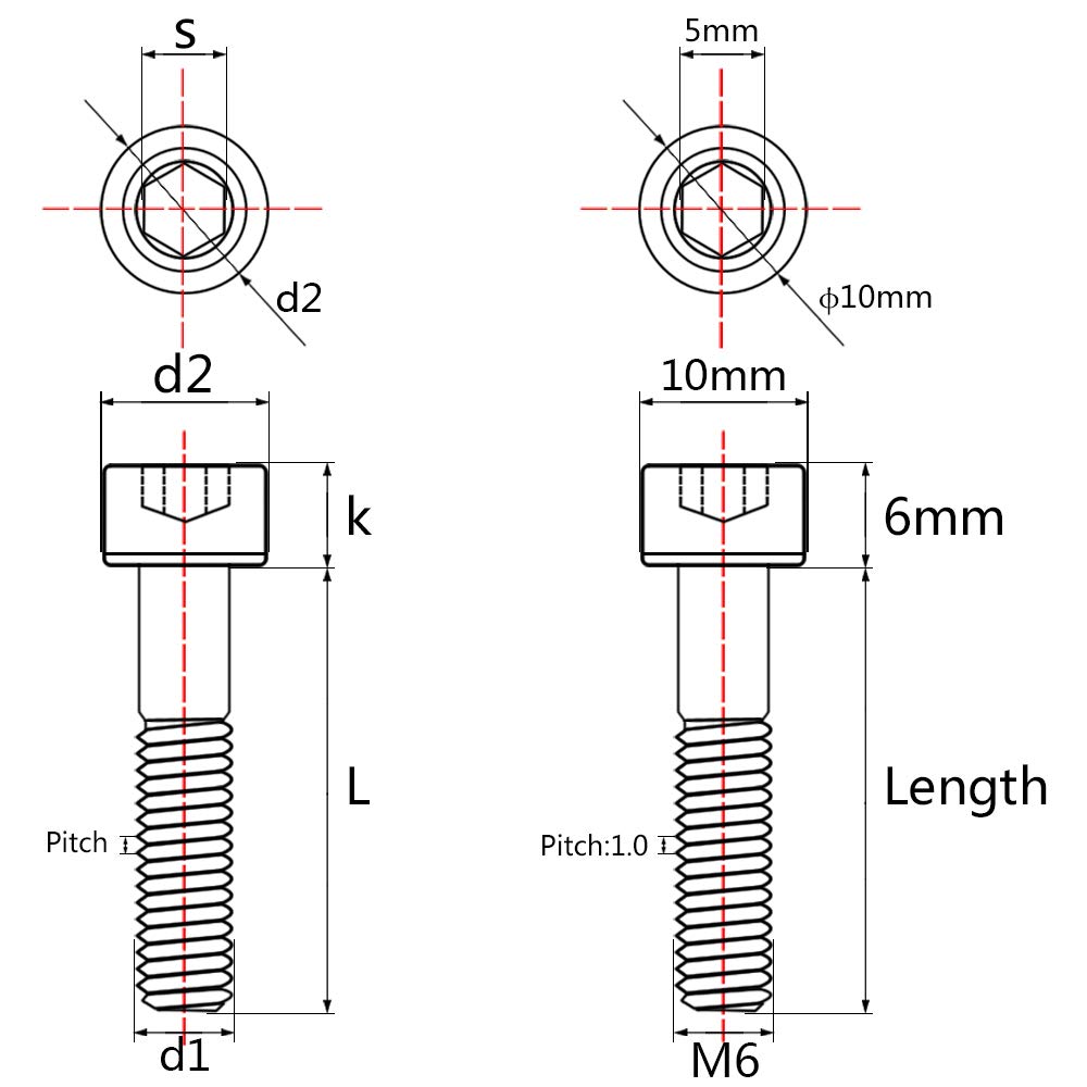Titanium Ti M6x35mm Black Allen Head Bolts for Bicycle Headset Screws - Pack of 5 - Perfect for Bike Repair and Maintenance