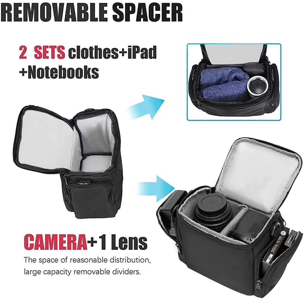 Cwatcun Waterproof Small Black Camera Bag - Compact Sling Crossbody Shoulder Bag for Canon Nikon Sony DSLR Mirrorless Cameras & Lenses - Perfect for Travel, Hiking & Photography Enthusiasts