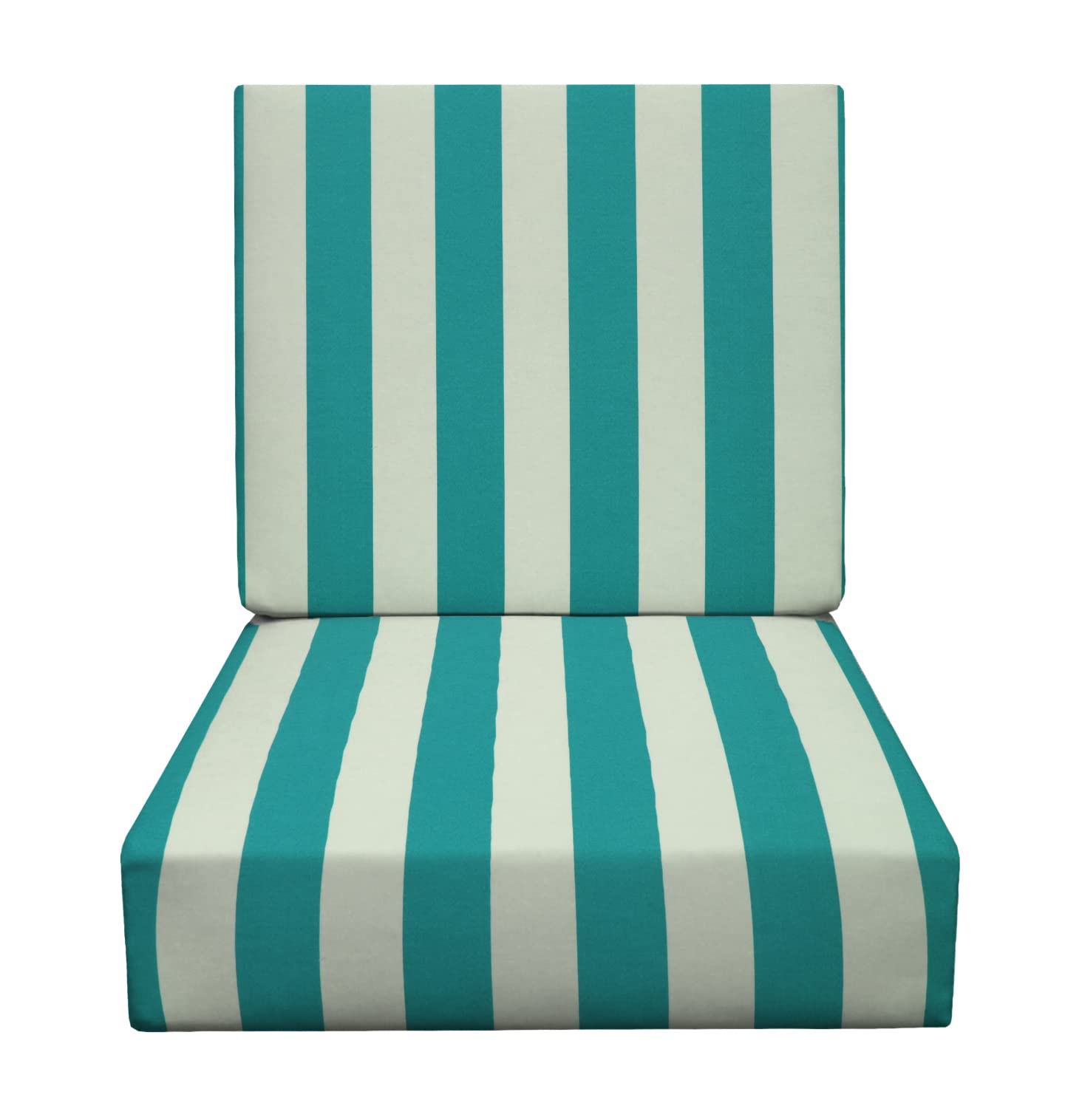 RSH DECOR: 23” x 24” Deep Seating Foam Cushion Set - All-Weather Waterproof & Fade-Resistant Outdoor Patio Furniture Cushions - Cancun & White Stripe Spun Fabric - Perfect for Garden, Poolside & Backyard Relaxation