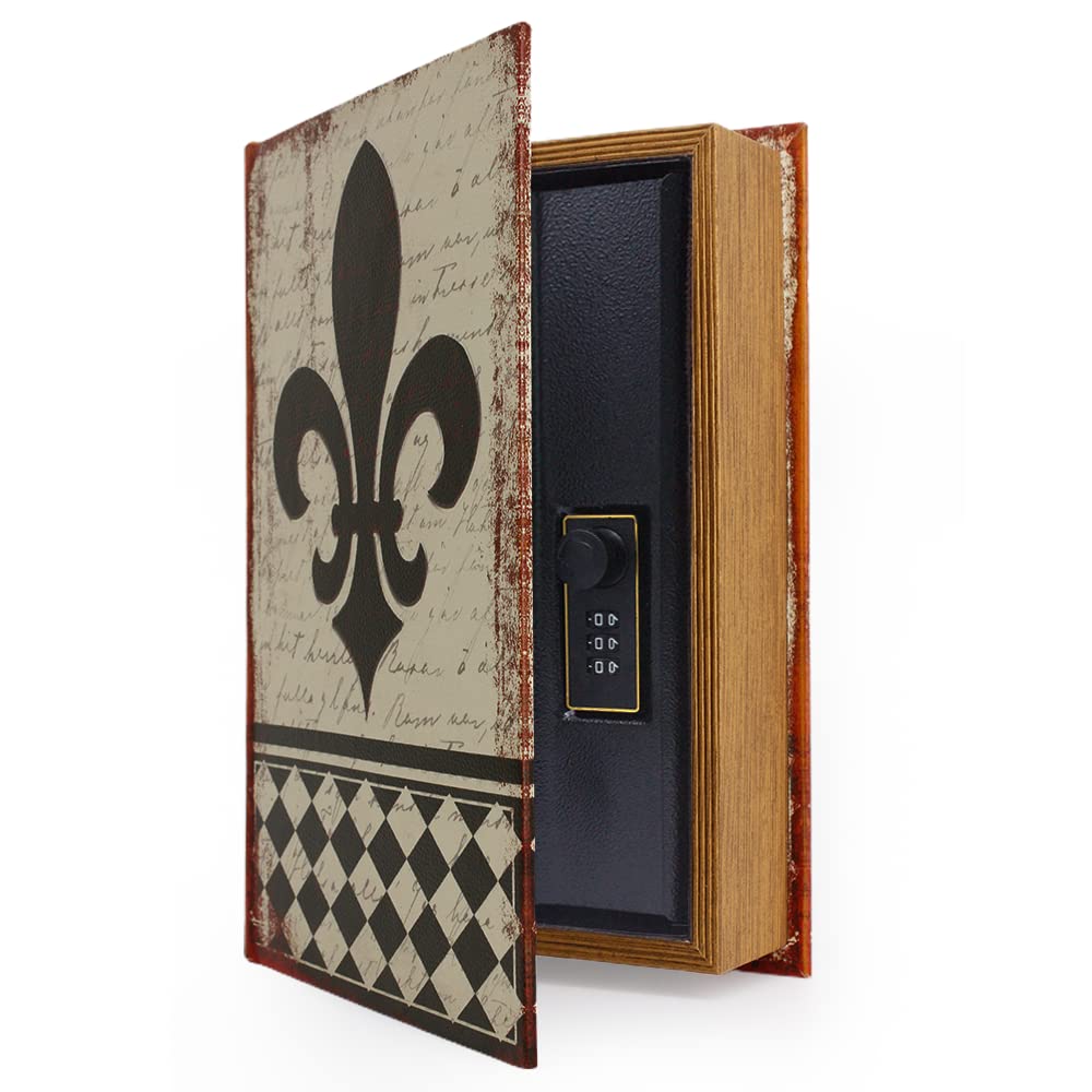 Antique Wooden Book Safe with Secret Compartment & Combination Lock - Vintage Storage Box for Hidden Jewelry, Money & Valuables - Perfect for Home Decor, Bookshelf Display & Secure Storage (Lilies Design)