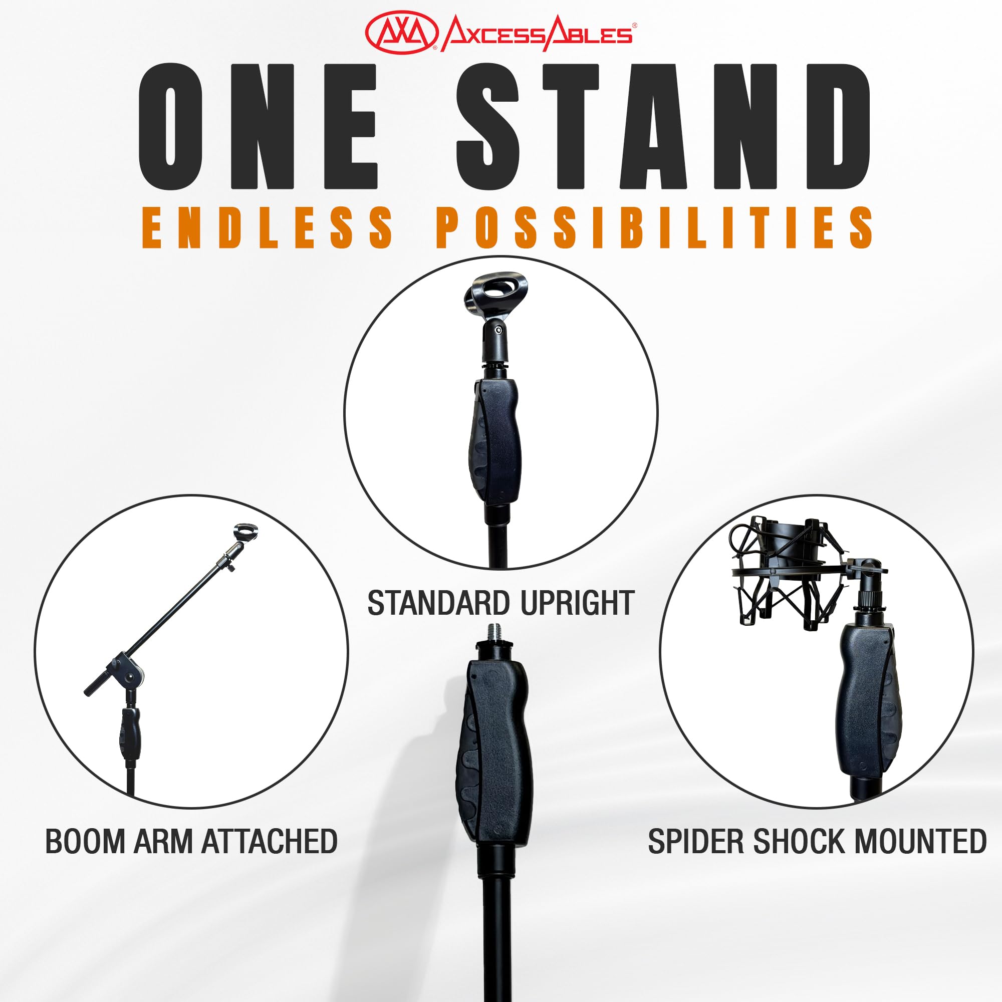 AXCMS-201TB One-Handed Microphone Stand with Tripod Base & Quick Height Adjustment - Telescoping Boom Arm Included (2-Pack) | Professional Mic Stand for Singing, Podcasting & Live Performances | Home Studio & Stage Use