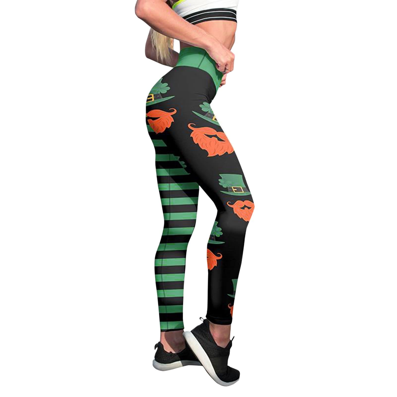 Women's High Waisted Tummy Control Yoga Pants - St. Patrick's Day Shamrock Print Green Clover Soft Workout Leggings for Gym, Running & St. Patrick's Day Celebration