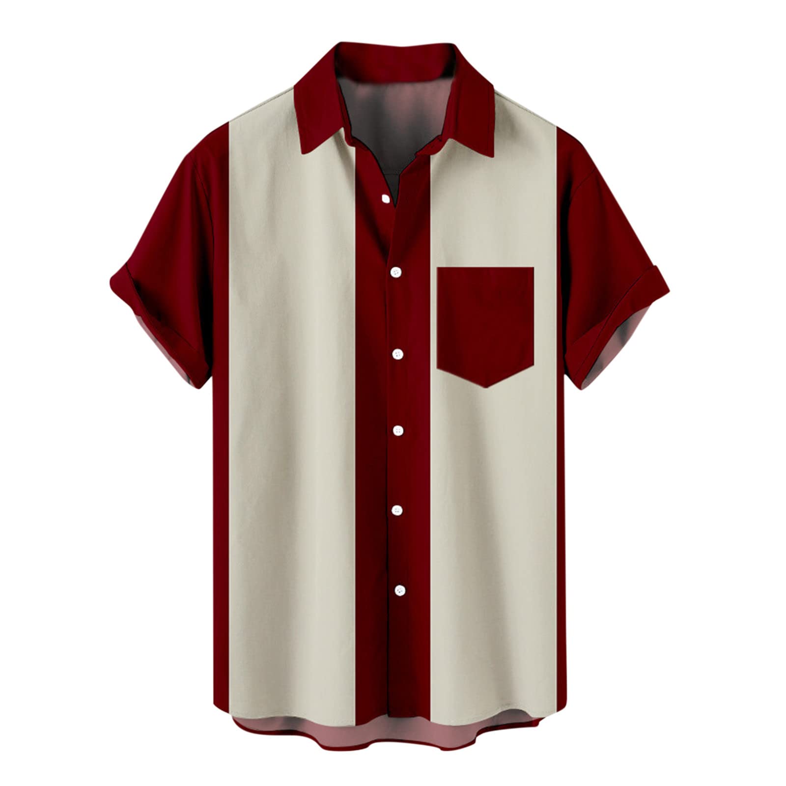 **Men's Colorblock Short Sleeve Hawaiian Shirt - Loose-Fit Casual Button Down T-Shirt for Summer & Beach Wear | Perfect for Vacations, Luaus, and Outdoor Parties**