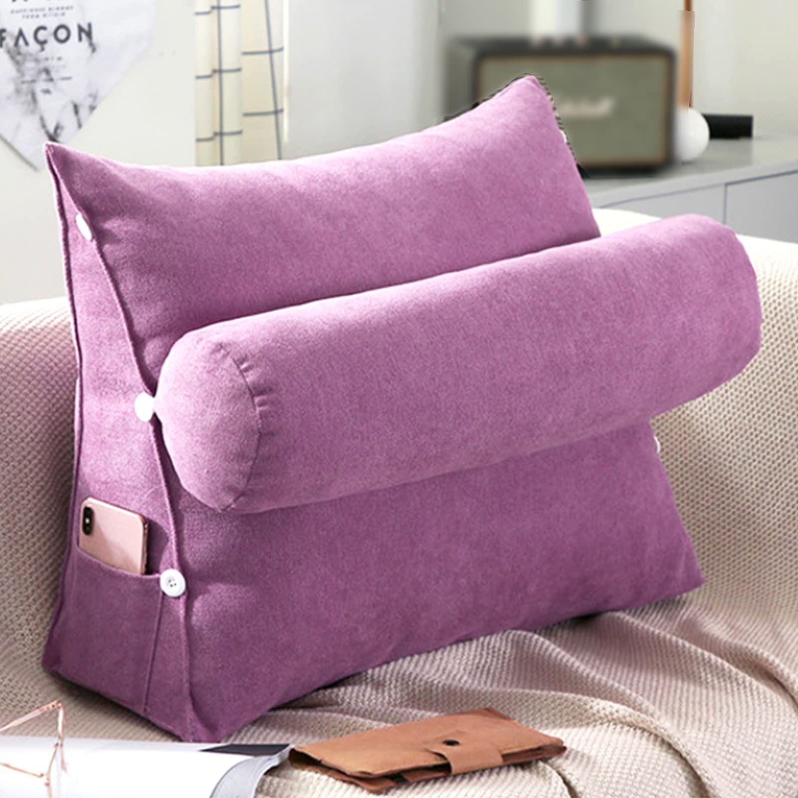 **Adjustable Bed Wedge Pillow for Back & Neck Support - 45x50cm Purple Lumbar Cushion with Removable Cover - Ideal for Sofa, Bed, Office Chair & Post-Surgery Recovery**