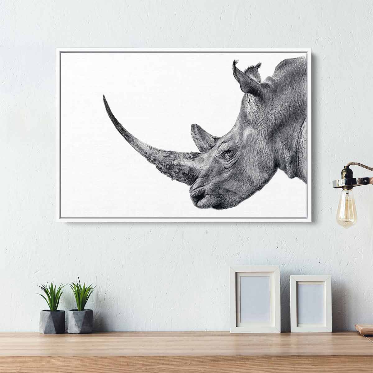Black Rhinoceros Wall Art Canvas Print 40x42 inches - Modern Wildlife Home Decor for Living Room, Bedroom & Office