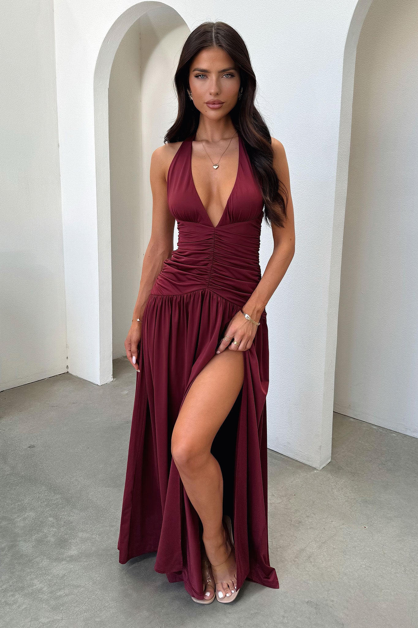 Ginevra Maxi Dress in Burgundy - Elegant Long Flowy Dress for Women, Perfect for Weddings, Parties & Summer Vacations