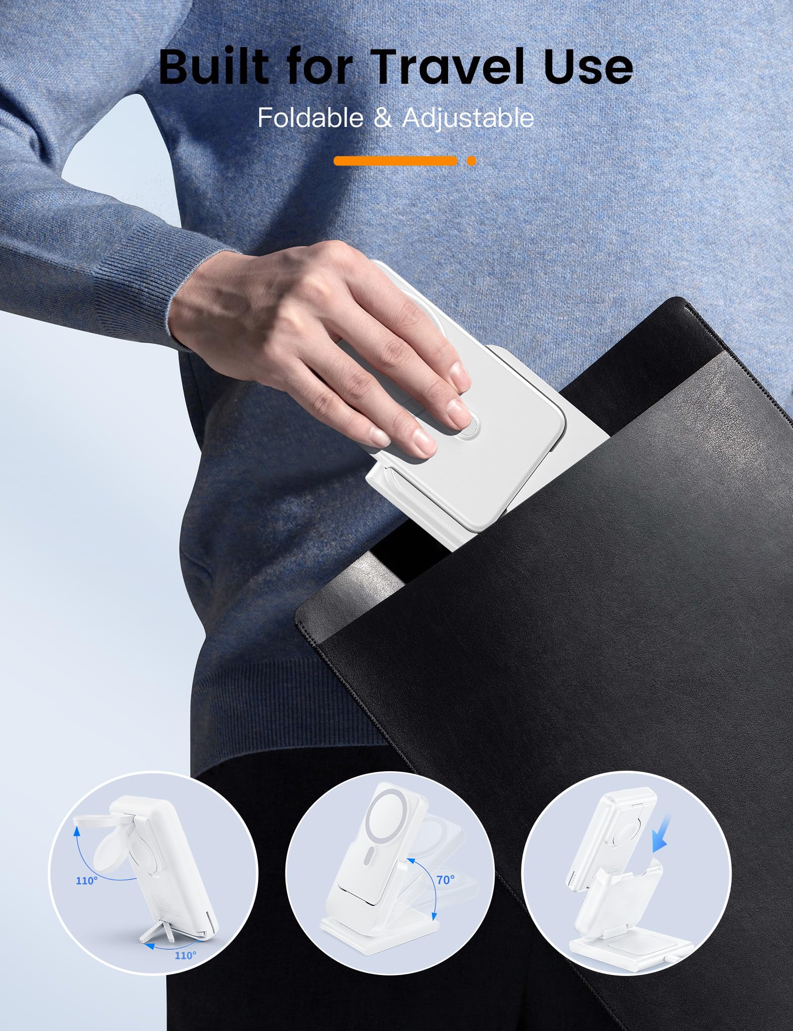 RORRY 3-in-1 Magnetic Wireless Charging Station with 10000mAh Detachable Power Bank - Foldable Magsafe Charger for iPhone 15/14/13, Apple Watch & AirPods (White) | Perfect for Travel, Office & Nightstand Charging