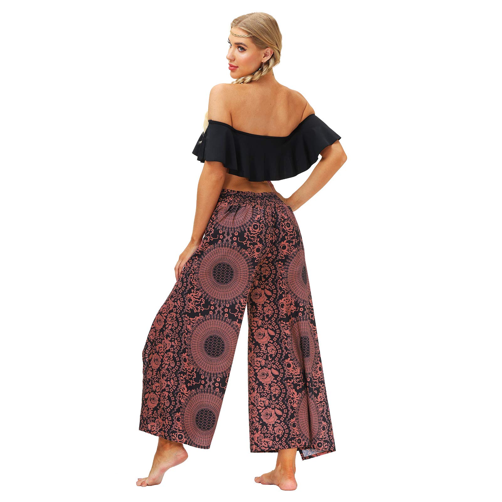 Women's Flowy Palazzo Pants with Side Split - Loose Boho Yoga Pants for Beach, Lounge & Casual Wear - Comfortable & Stylish Summer Outfit
