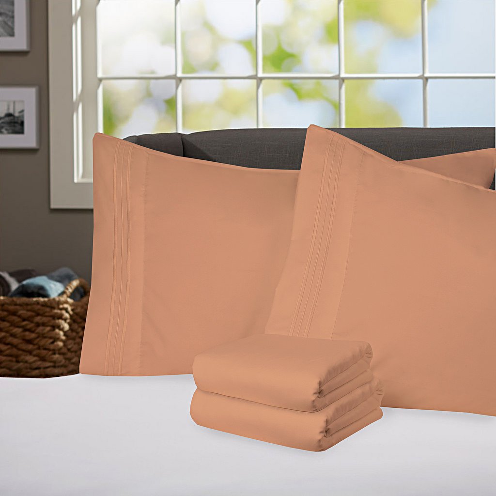 Sweet Home Collection Supreme 1800 Series 4-Piece Egyptian Cotton Bed Sheet Set - Deep Pocket Fitted Sheets for California King Size Beds, Soft Mocha Chocolate Color - Luxury Bedding for Master Bedroom & Guest Room