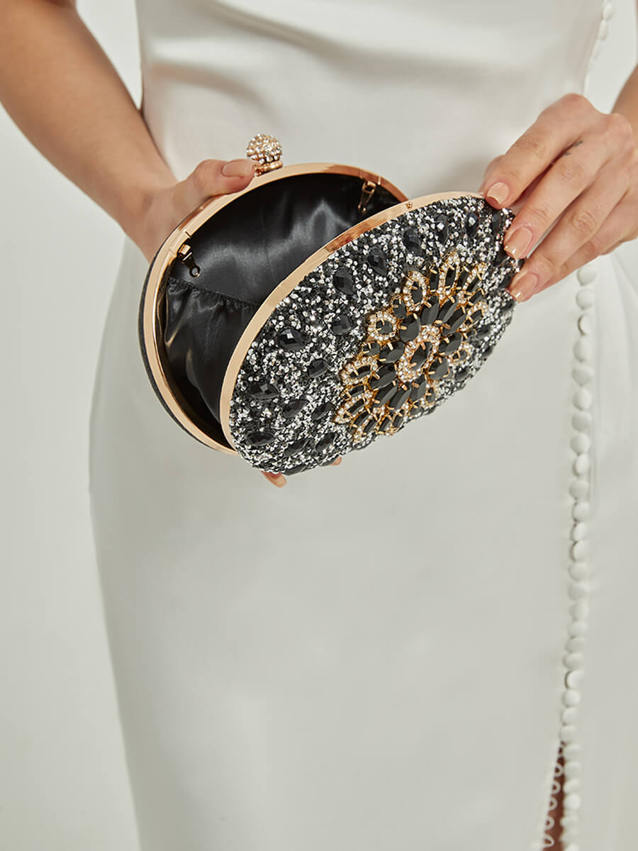 Elegant Black Artificial Diamond Evening Clutch Bag for Women - Perfect for Prom, Wedding & Formal Events