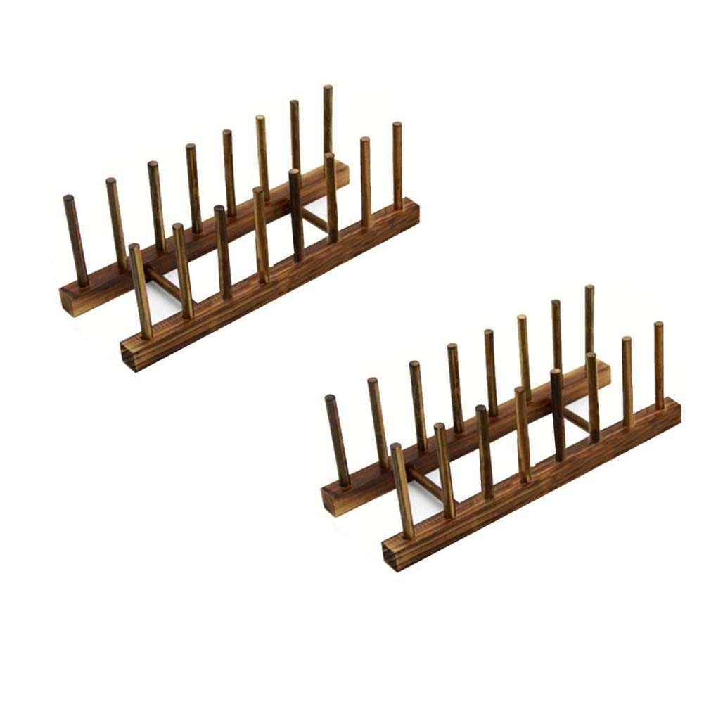 Hovico 2-Pack Bamboo Dish Rack with 8 Slots - Kitchen Drawer Organizer for Plates, Pots, Lids & Cutting Boards - Space-Saving Drying Rack & Storage Holder for Small Kitchens, Apartments & RVs