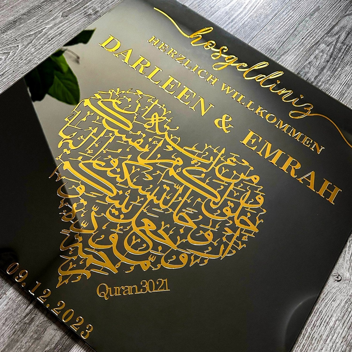 Elegant Nikkah Sign with Love & Mercy Surah Rum 21 - Islamic Wedding Glass Decor for Muslim Marriage Ceremony & Home Decoration
