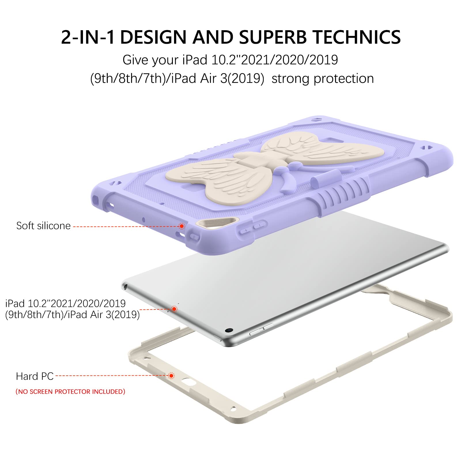 GUAGUA Shockproof Protective Case for iPad 9th/8th/7th Gen & iPad 10.2 (2021/2020/2019) - 2-in-1 Kickstand Design with Pencil Holder, Also Compatible with iPad Air 3 10.5