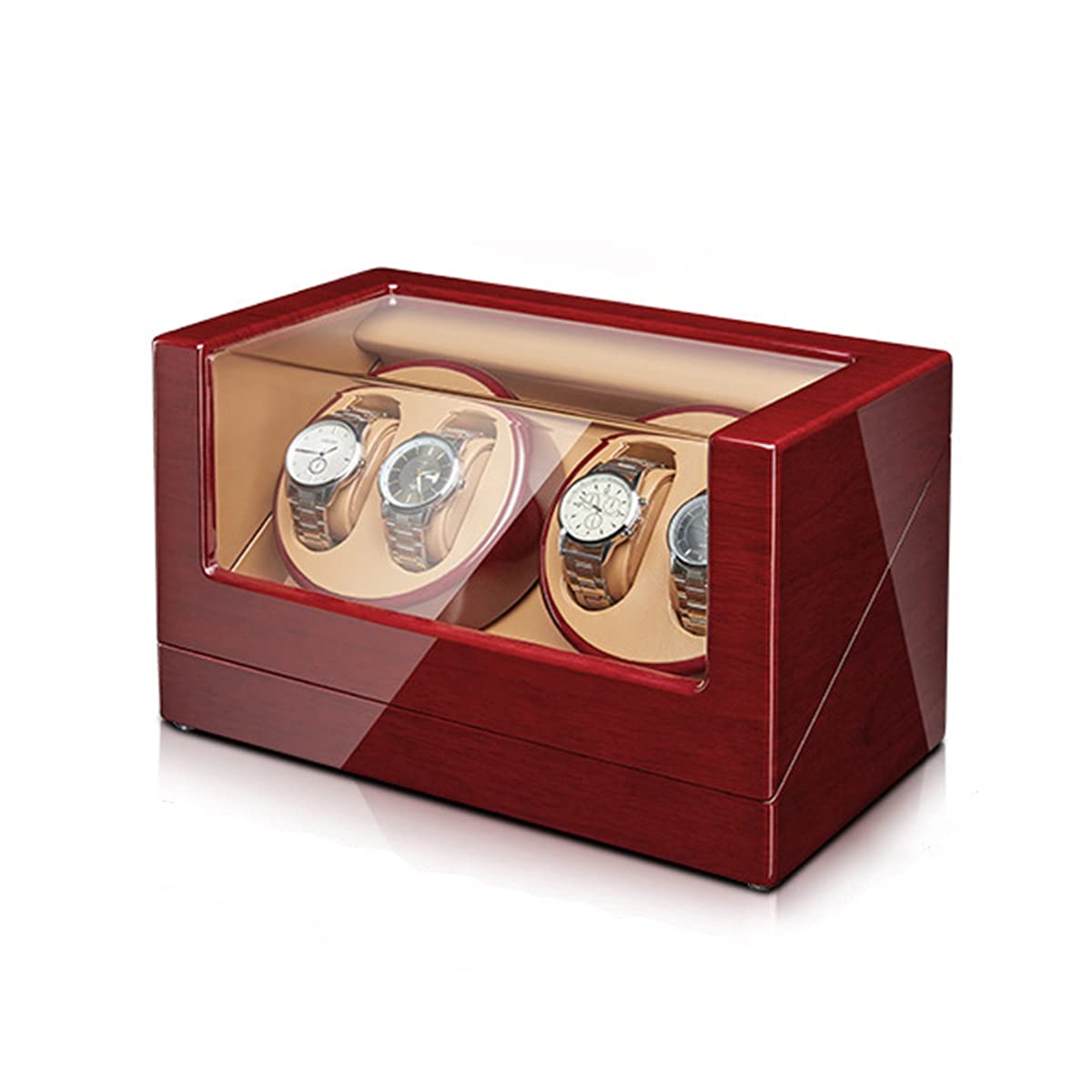 Premium Automatic Watch Winder Box for 2-4 Watches - Silent Motor, Adjustable Watch Pillows, Acrylic Glass & Wooden Case - Perfect for Men's & Women's Luxury Watches - Ideal for Home Display, Office Use, and Watch Collection Storage (4+0 Size)