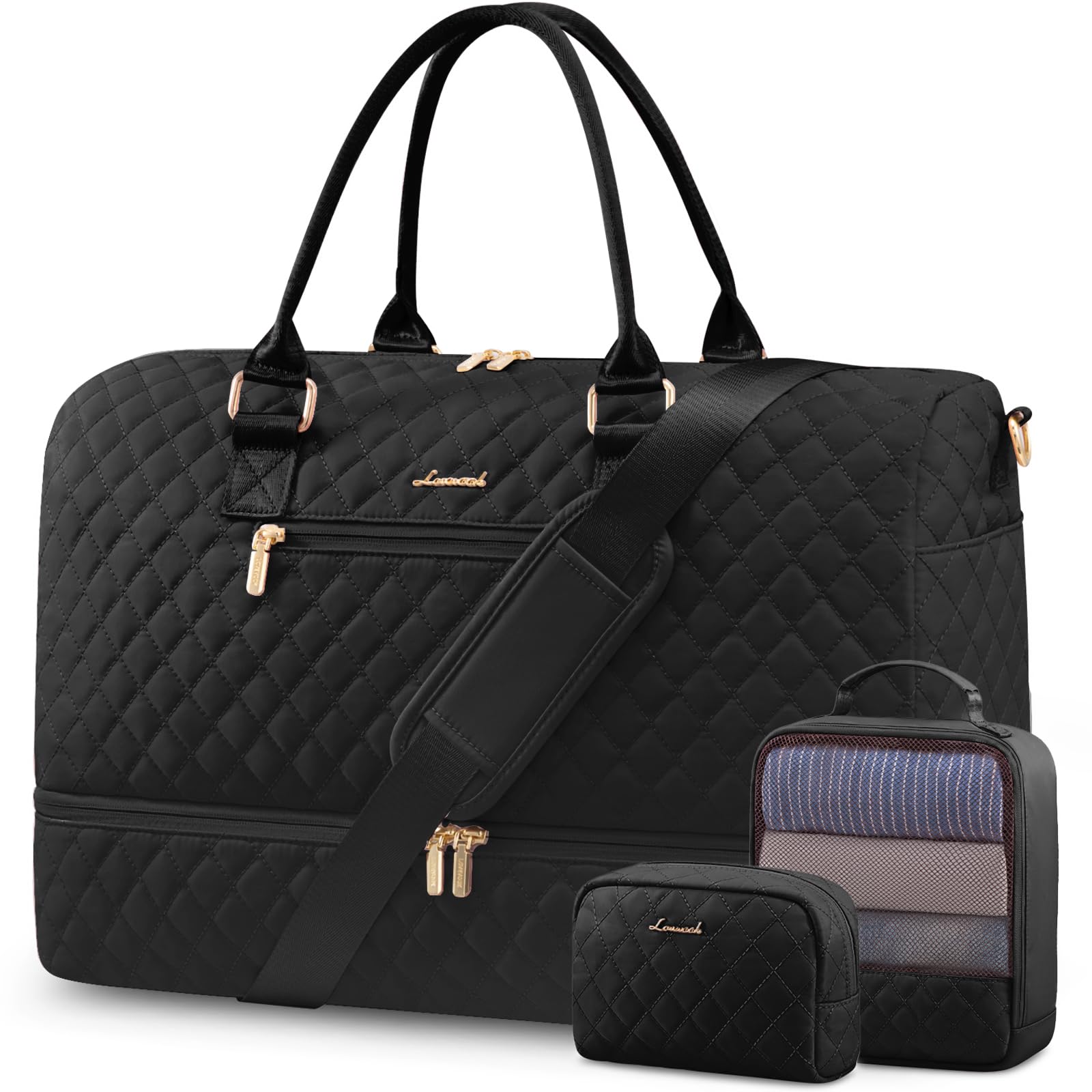 LOVEVOOK Women's Travel Duffle Bag - 3 Piece Weekender Overnight Bag Set with Shoe Compartment, Toiletry Bag & Wet Pocket | Perfect for Gym, Hospital Delivery, Weekend Getaways & Airplane Carry On