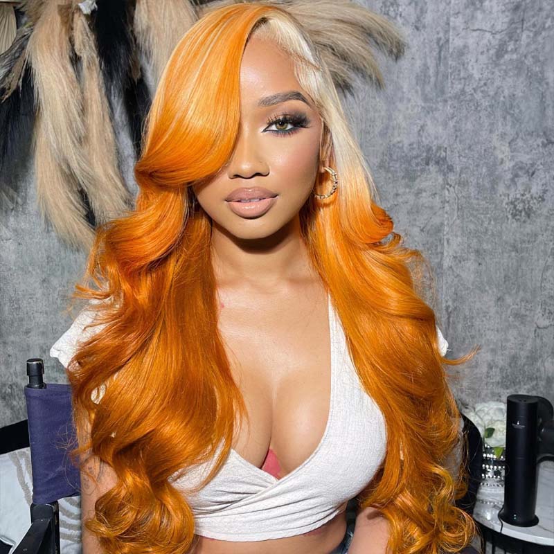 Eullair Pre-Colored Ombre Blonde Ginger Body Wave Human Hair Lace Frontal Wig for Black Women - Natural Look for Daily Wear, Parties & Special Occasions