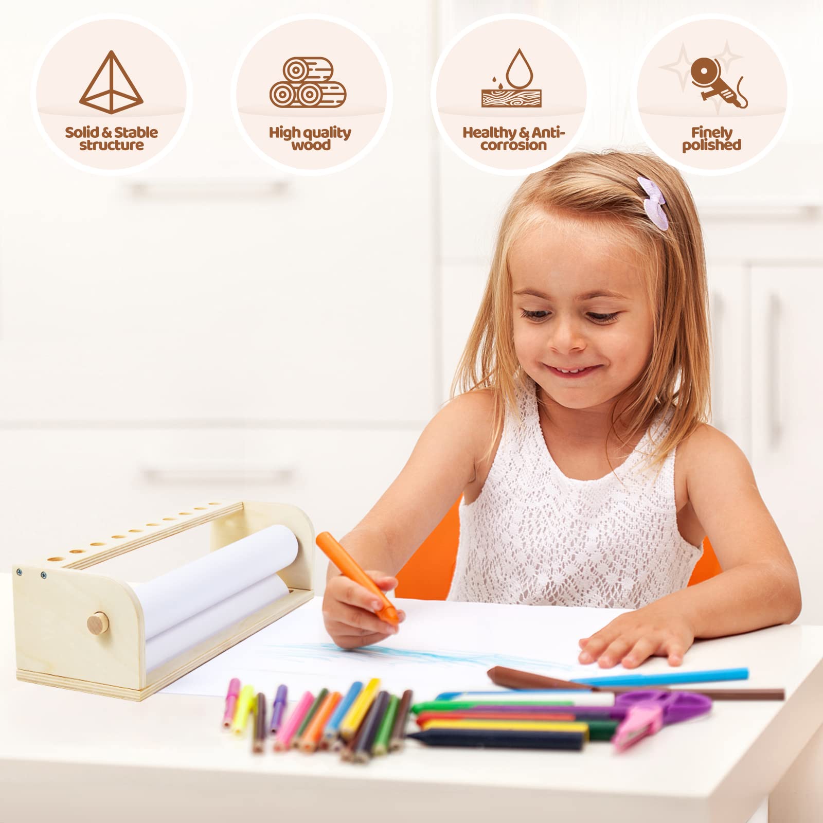 Beright Wooden Tabletop Paper Roll Dispenser - 11.8