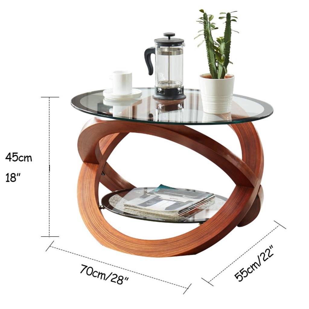 Modern Round Coffee Table - Walnut & White Bentwood Pedestal Base with Tempered Glass Top - Perfect for Living Room, Bedroom, or Dining Room Furniture - Stylish End/Side Table for Home Decor & Leisure Use