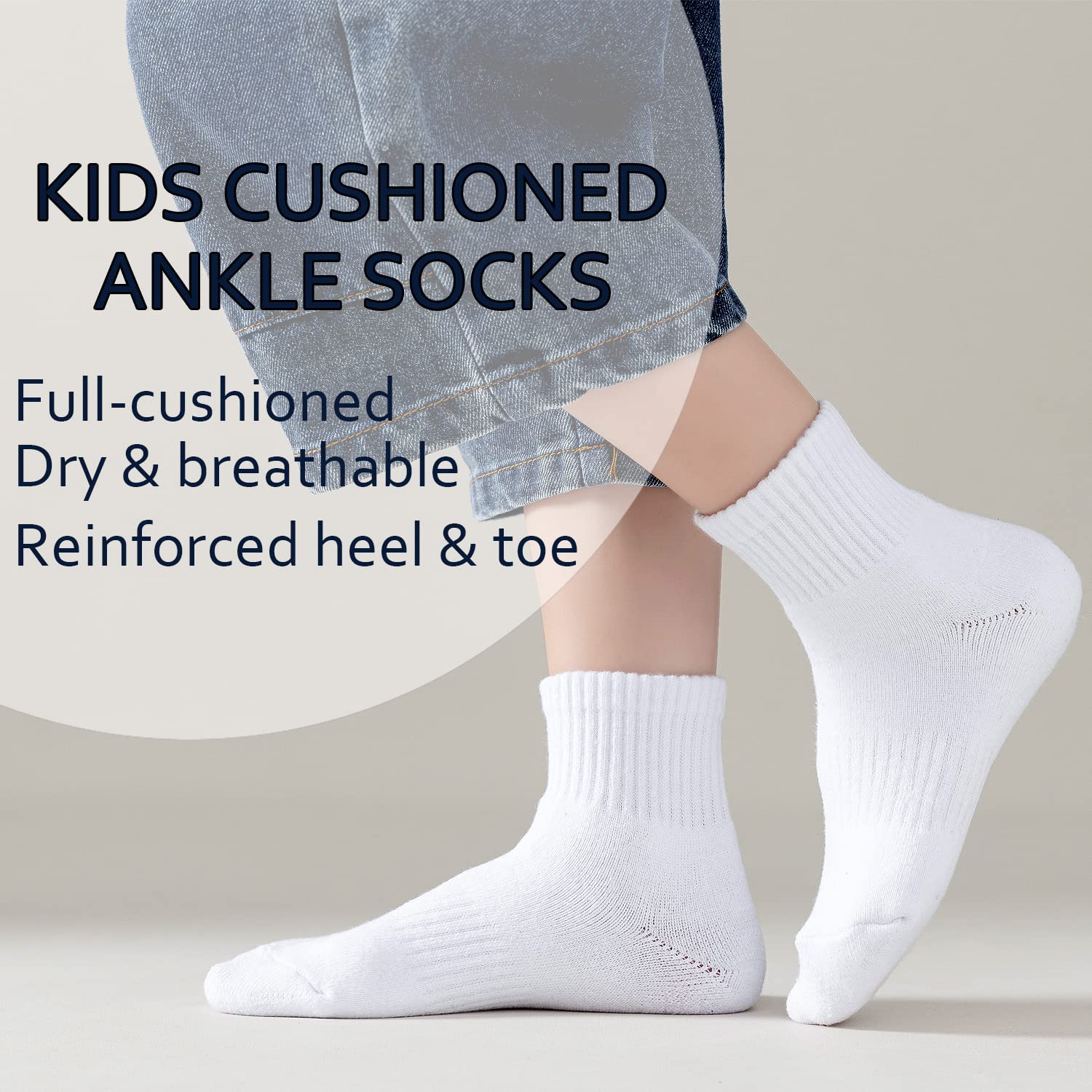EPEIUS Kids Boys Girls Cushioned Athletic Socks - 6 Pack Thick Cotton Quarter Socks for Running & Sports - Comfortable Ankle Socks for Children Ages 4-14 - Perfect for School, Play & Daily Activities