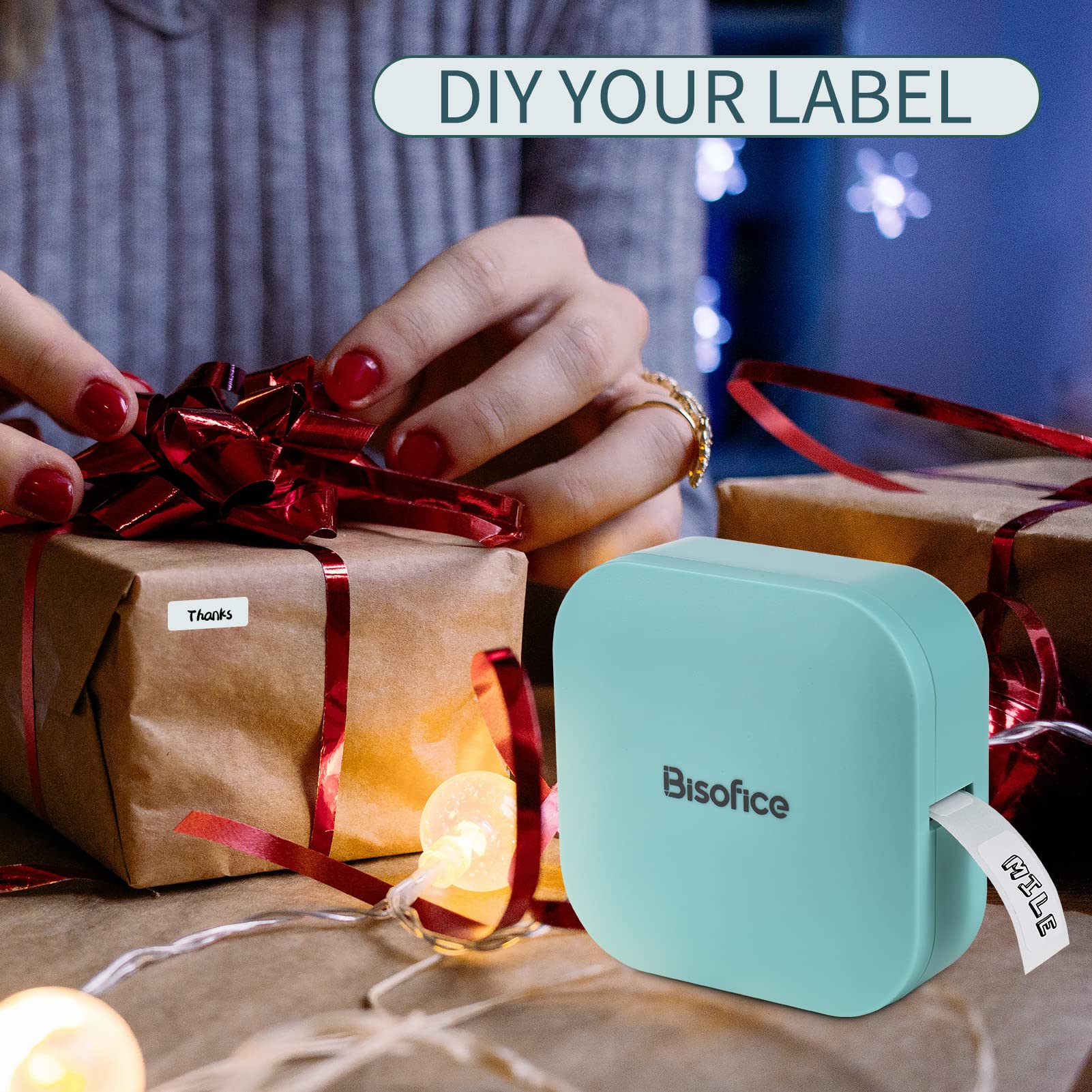 Bisofice Q30 Wireless Bluetooth Label Maker Machine with 3 Rolls Tape - Portable Label Printer for Home, Office & Organization - Compatible with iOS & Android Devices - Perfect for Crafting, Storage & File Labeling