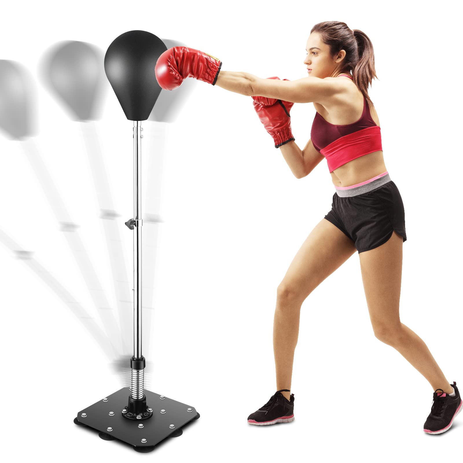 Hicient Reflex Bag Free Standing Punching Bag - Adjustable Height Boxing Bag for Speed Training, Adults & Kids - US Stock - Perfect for Home Gym, Boxing Practice & Fitness Workouts