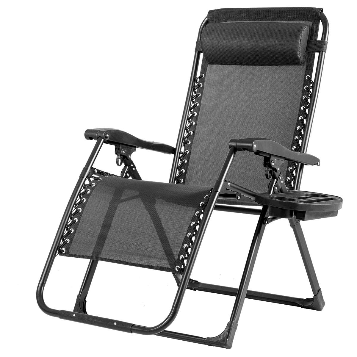 Premium Zero Gravity Chair - Oversized Outdoor Lounge Chair with Cup Holder & Detachable Pillow, 500lbs Weight Capacity, Foldable Patio Recliner for Backyard, Poolside, Beach, Camping & Relaxation (Black) - Perfect for Sunbathing, Reading & Outdoor Lounging