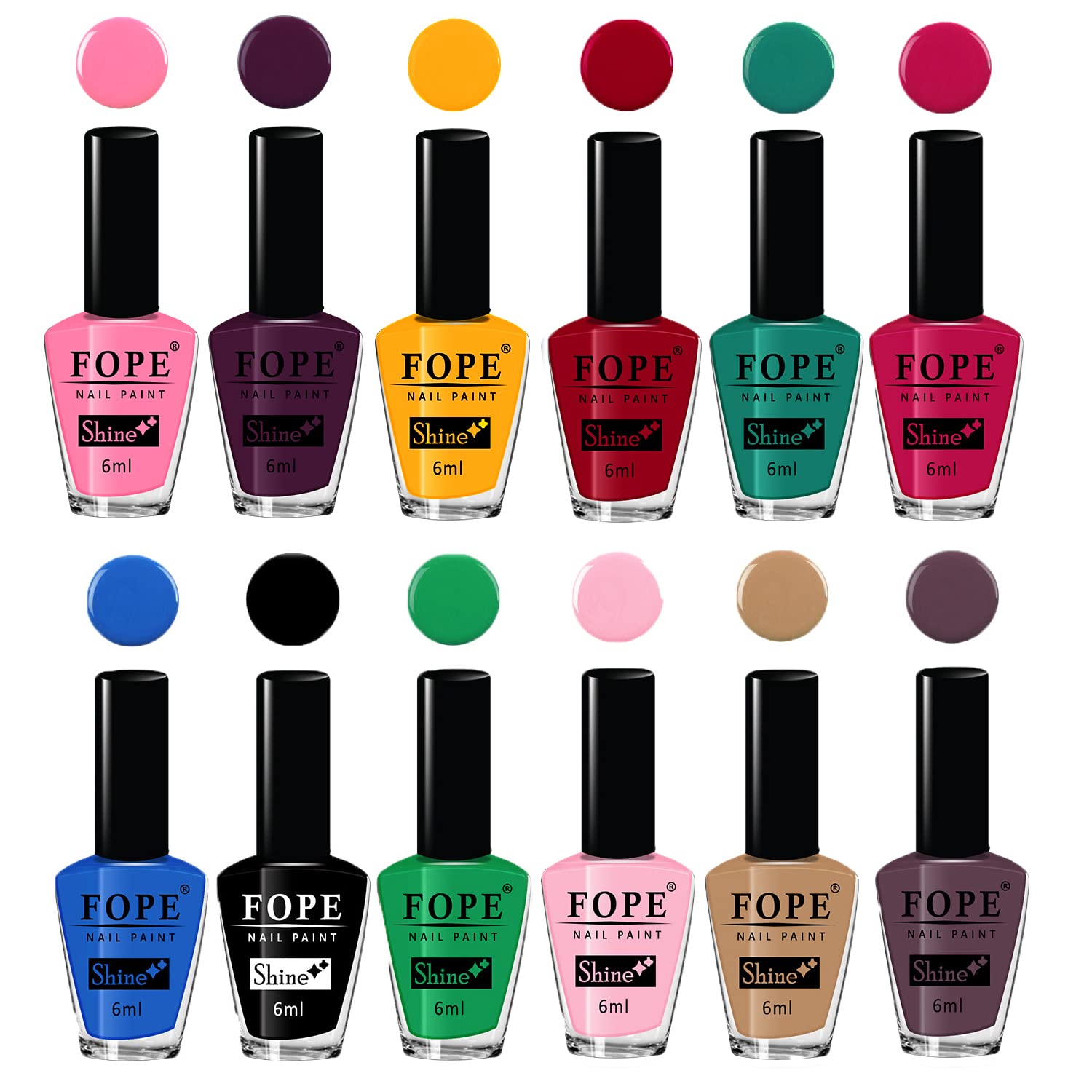 FOPE Enamel Splash Glossy Nail Polish Set of 12 Colors - Quick Drying, Chip Resistant, Long Lasting Nail Paint for Women | Perfect for Daily Wear, Parties, and Special Occasions