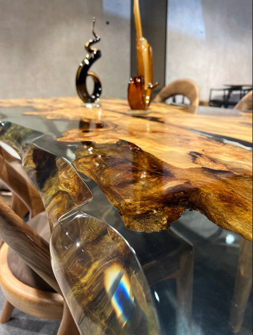 Solid Linden Wood Epoxy Resin Dining Table - Natural Wood Look Modern Side Table for Living Room, Bedroom & Patio - Perfect for Small Spaces, Coffee Table Alternative, Home Decor Accent