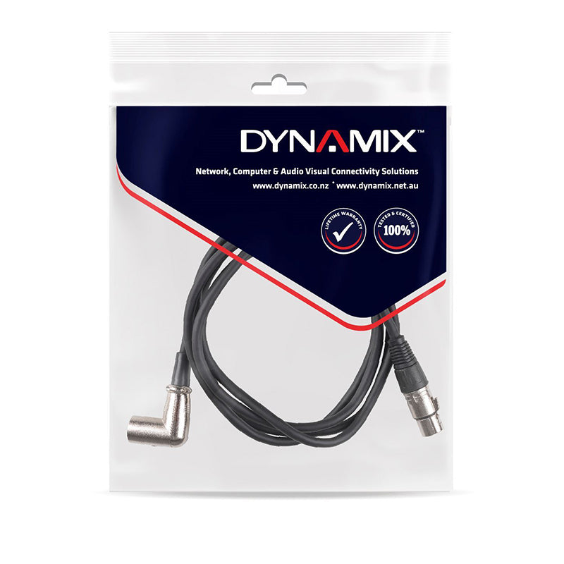 Dynamix XLR 3 Pin Right Angle Male to Female Balanced Audio Cable 2M (6.6ft) - Professional Studio Microphone, PA System & Live Performance Connection