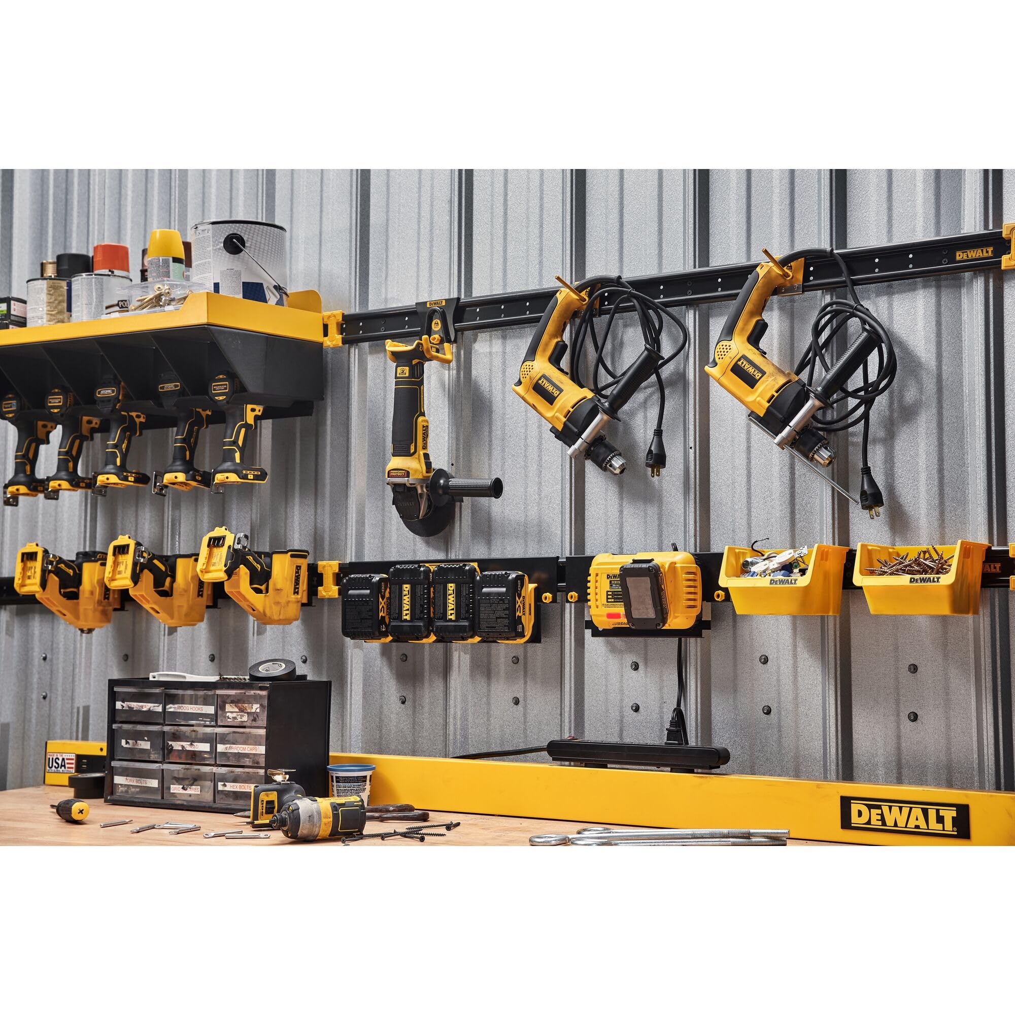 DEWALT 10-Piece Power Tool Organizer Set - Heavy Duty Garage & Workshop Storage System with Wall Mount (DWST82825) - Perfect for Tool Organization in Home Garage, Workshop, and Job Site