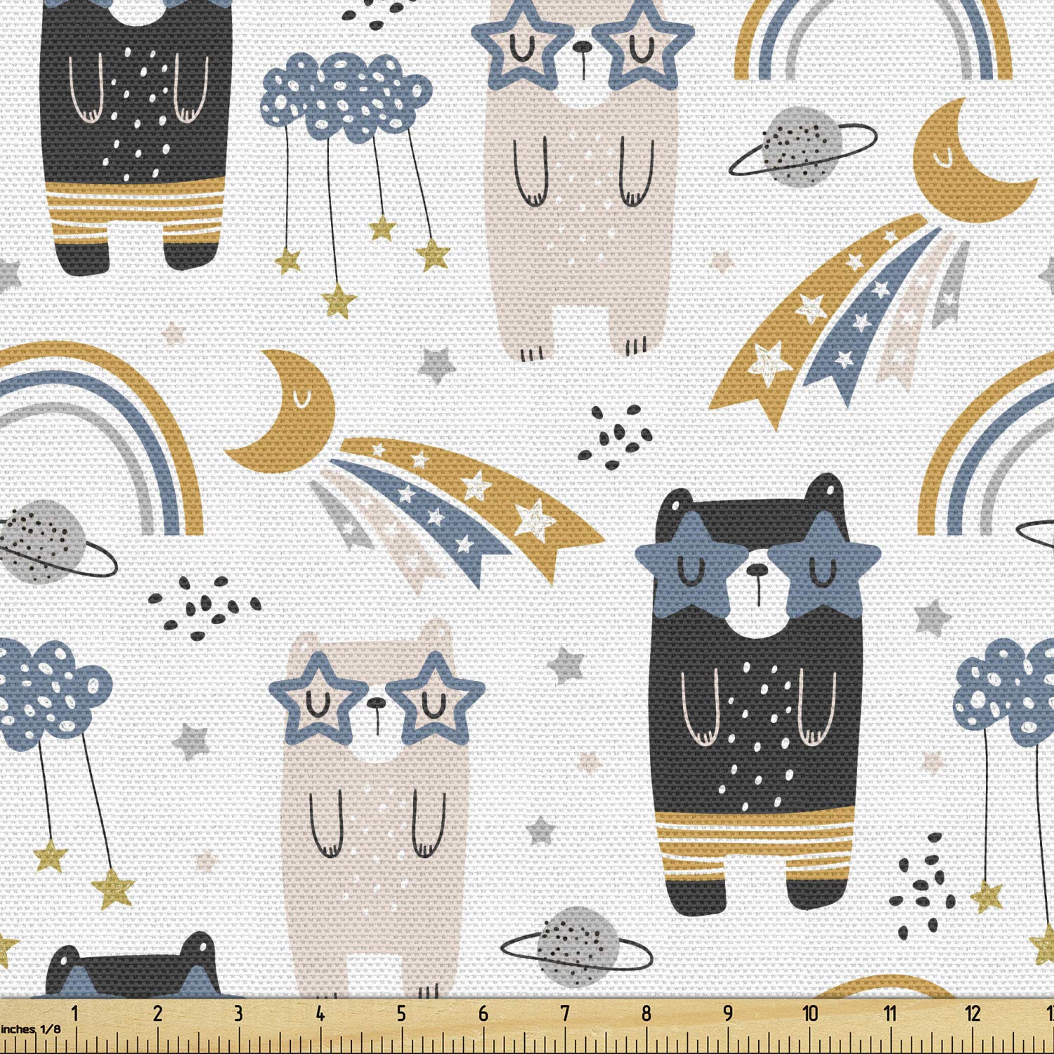 Ambesonne Cartoon Fabric by The Yard - Doodle Bears with Shooting Stars, Moon, Clouds & Planets - 10 Yards Multicolor Upholstery Fabric for DIY Home Decor, Curtains, Pillows & Craft Projects - Perfect for Kids' Room, Nursery & Bedroom Decorations