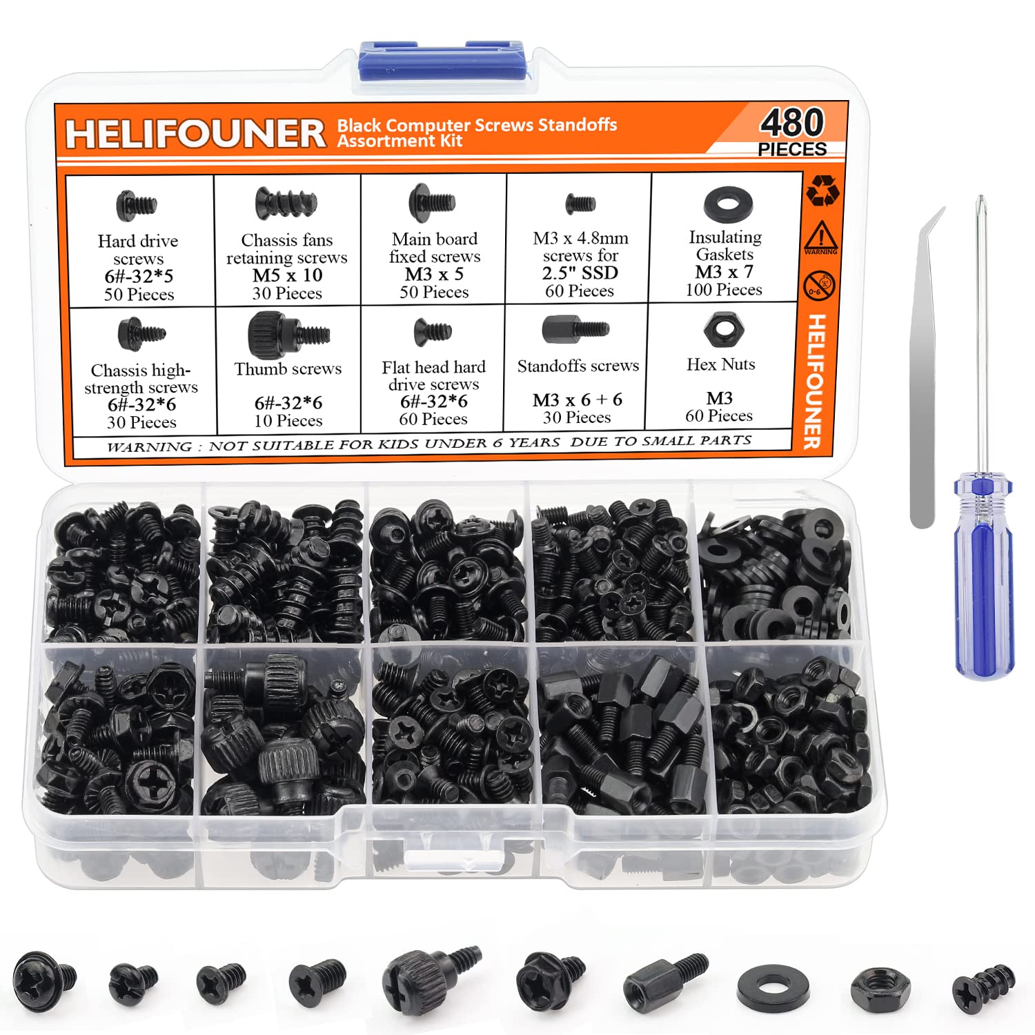 480-Piece Computer Standoffs & Screws Assortment Kit - Compatible with 2.5