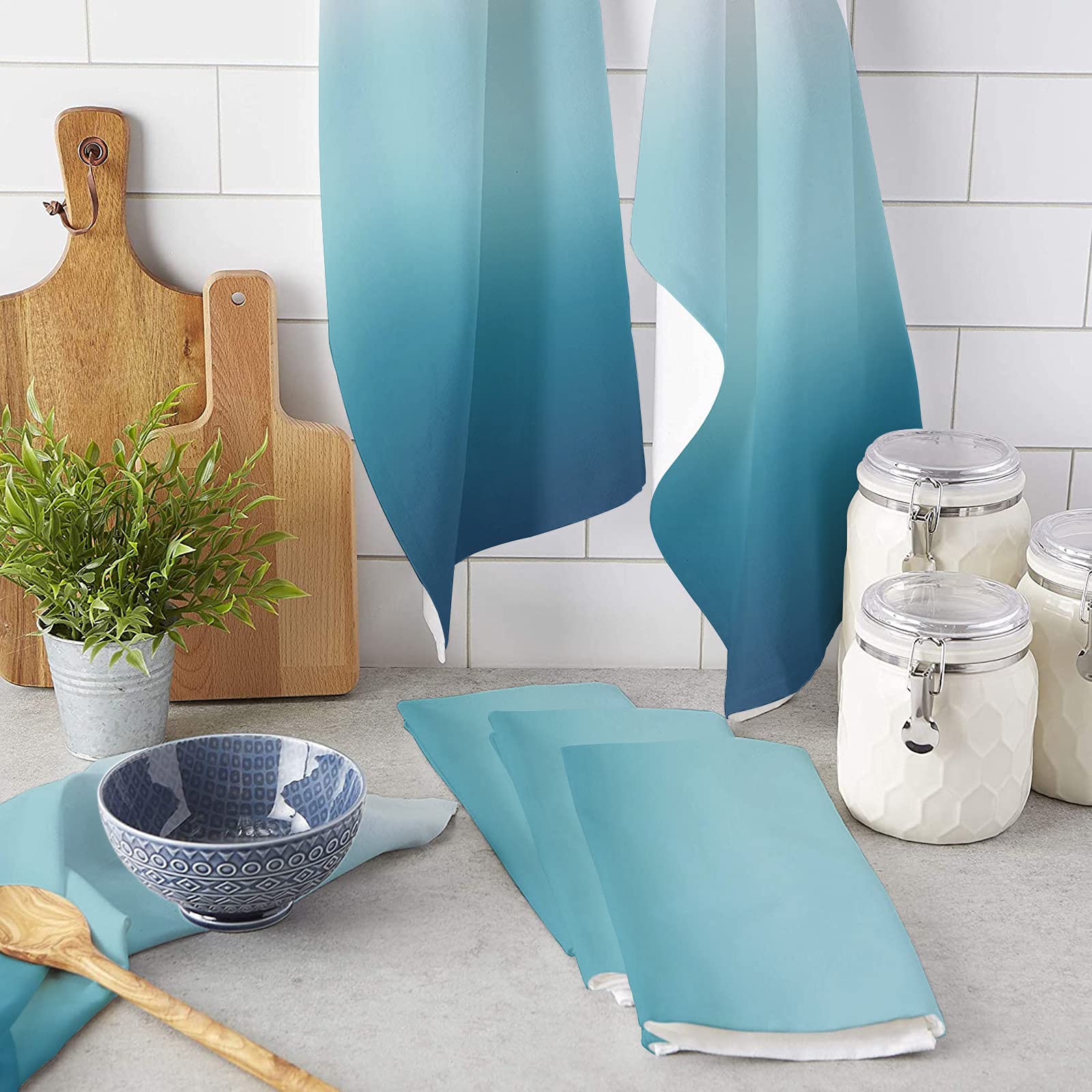 Premium 4-Pack Super Absorbent Microfiber Kitchen Dish Towels - Soft Blue Gradient Cleaning Cloths for Dishes, Hands & Surfaces | Ideal for Kitchen, Bathroom, Bar & Restaurant Use
