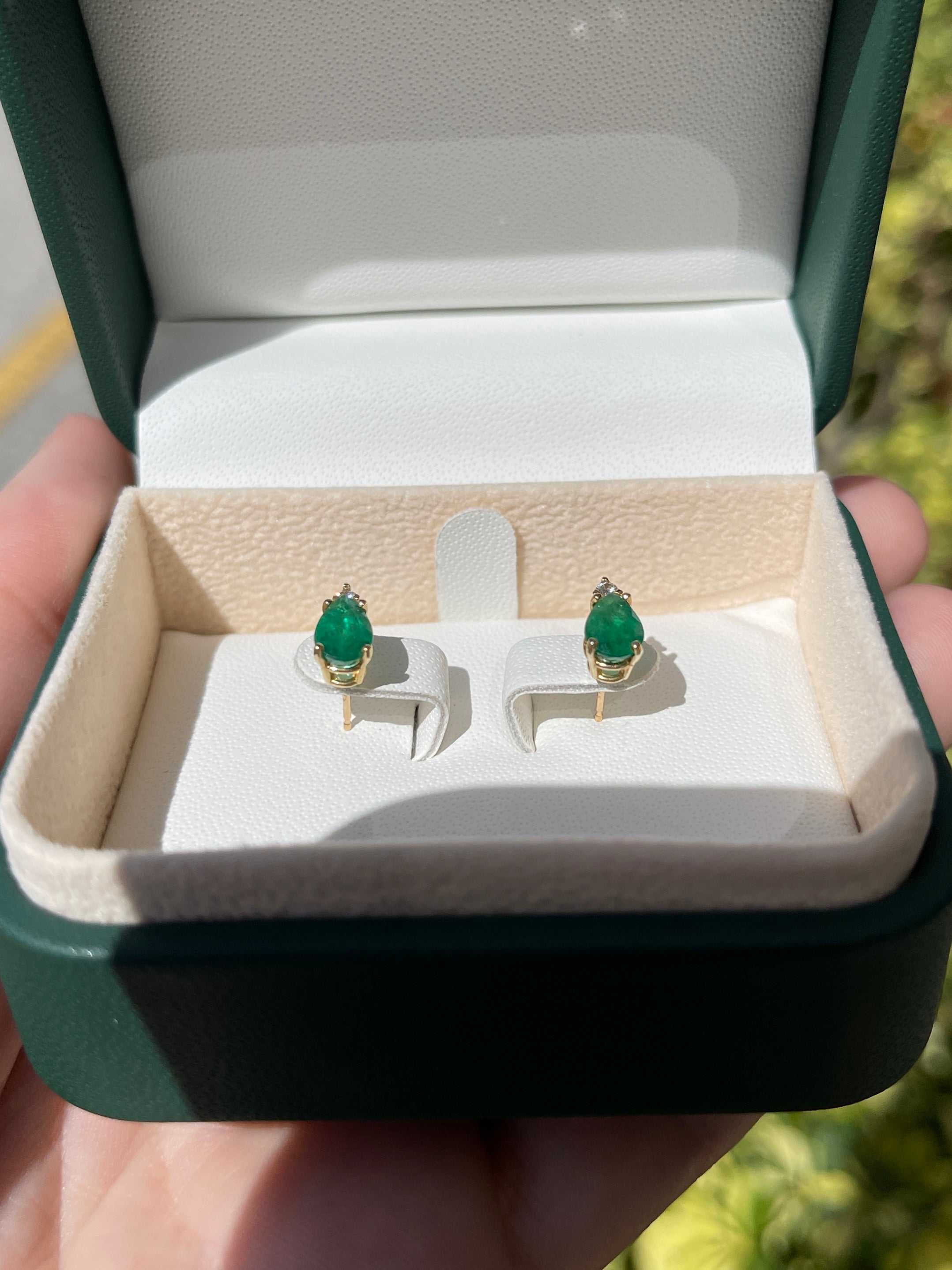 1.66tcw Natural Emerald and Diamond Stud Earrings in 14K Gold - Elegant Teardrop Design for Women, Perfect for Weddings, Parties & Special Occasions