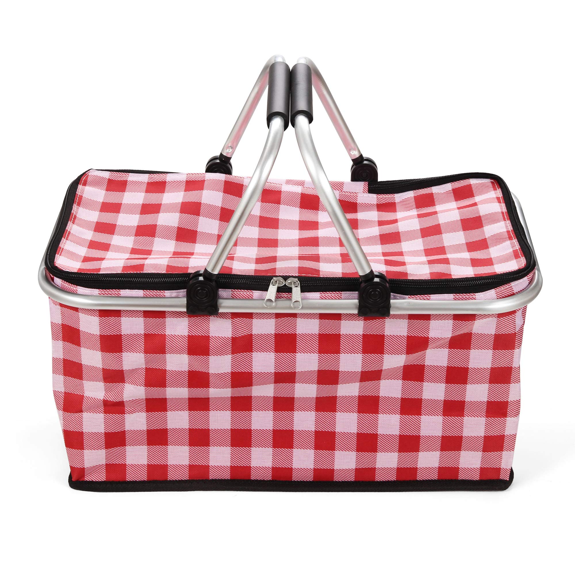 SUNLAND Insulated Folding Picnic Basket - Portable Cooler for Outdoor Picnics, Beach Trips & Camping - Leakproof Food Storage with Adjustable Shoulder Strap