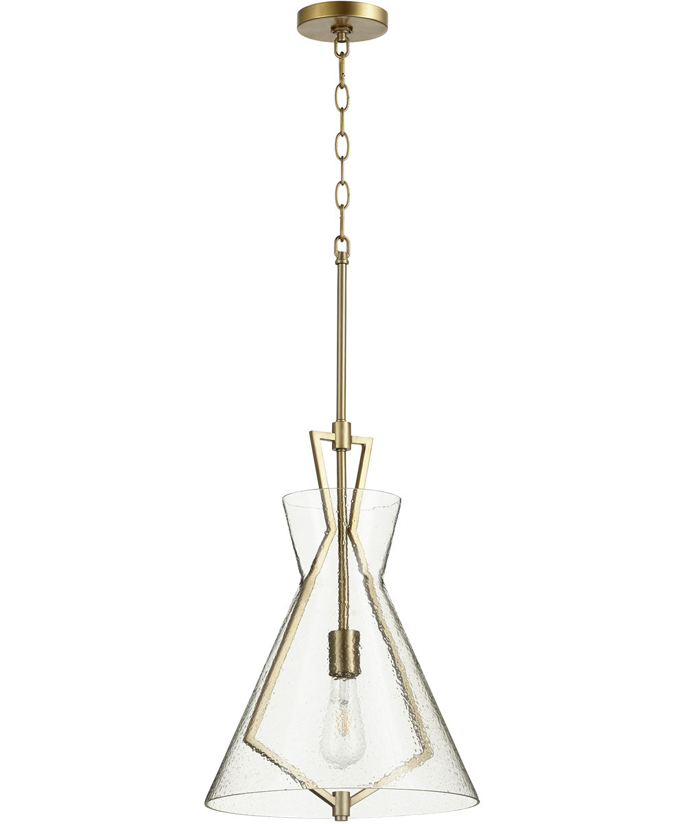 Vintage Aged Brass Pendant Light with Textured Glass Shade - Perfect for Farmhouse, Industrial & Rustic Home Decor
