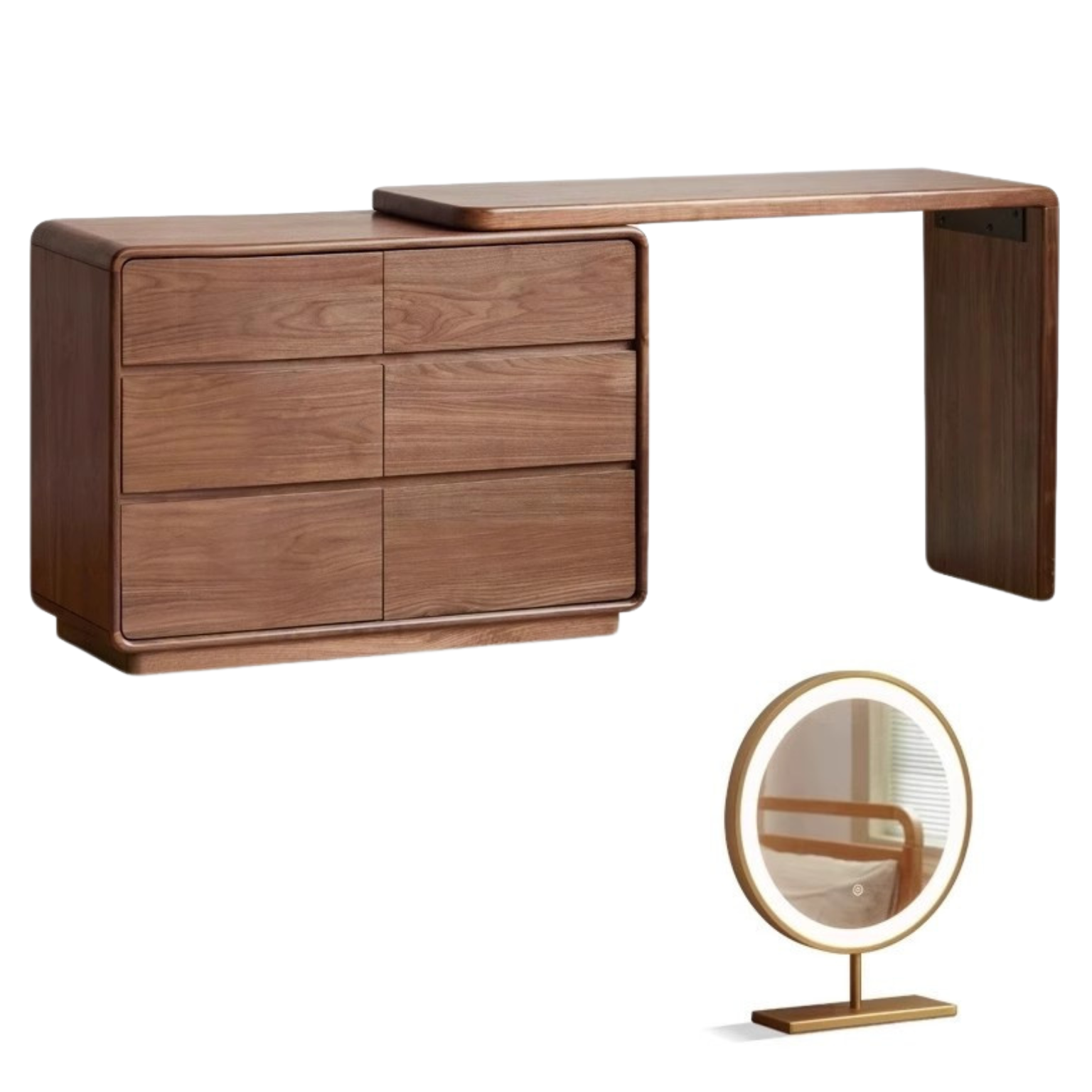 Premium Black Walnut & Golden Sandalwood Solid Wood Extendable Vanity Dressing Table - Perfect for Bedroom Makeup, Beauty Salon & Home Decor