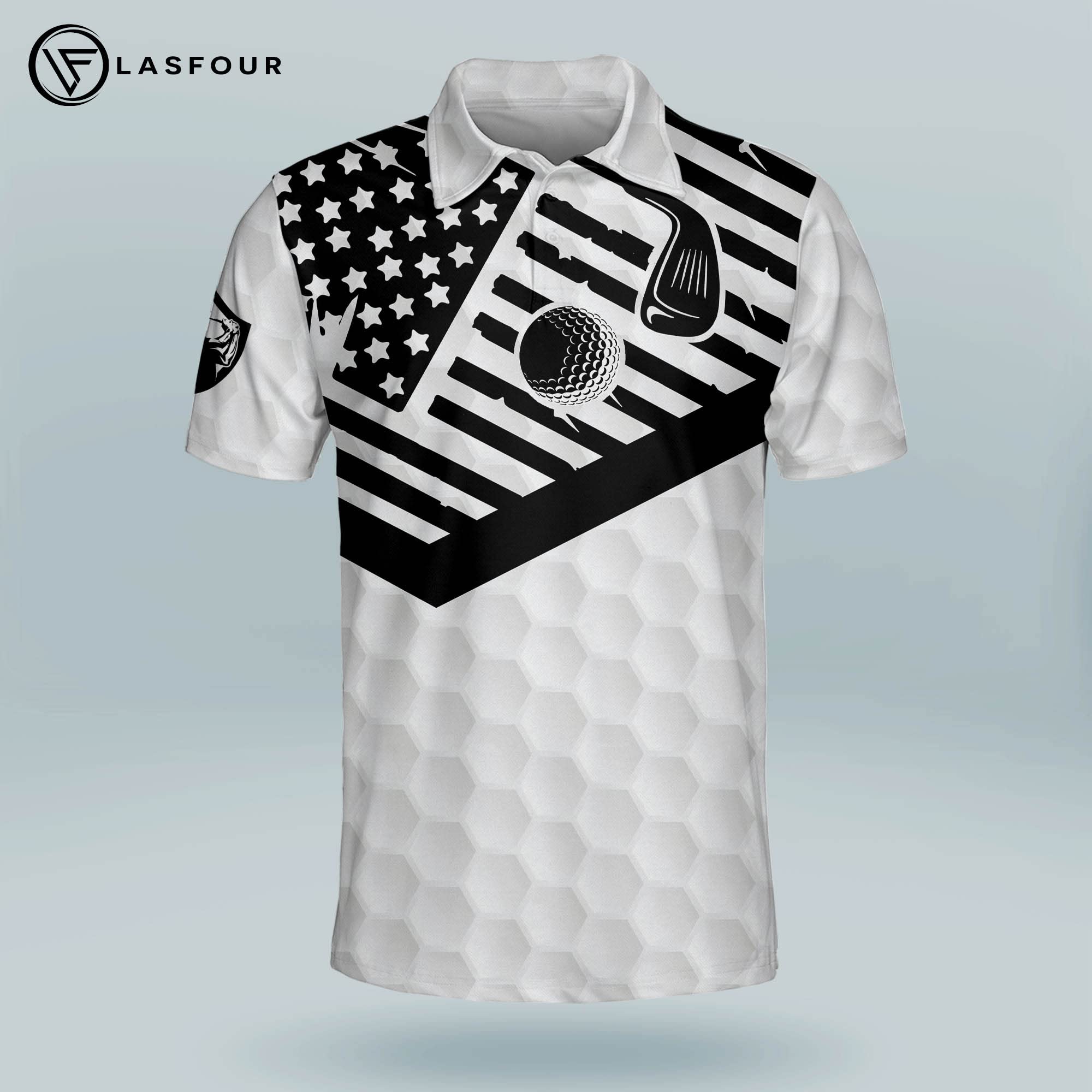 LASFOUR Patriotic American Flag Golf Shirts for Men - Funny Short Sleeve Polo Shirts for Dad & Grandpa - Perfect for Golf Outings, 4th of July Celebrations & Father's Day Gifts